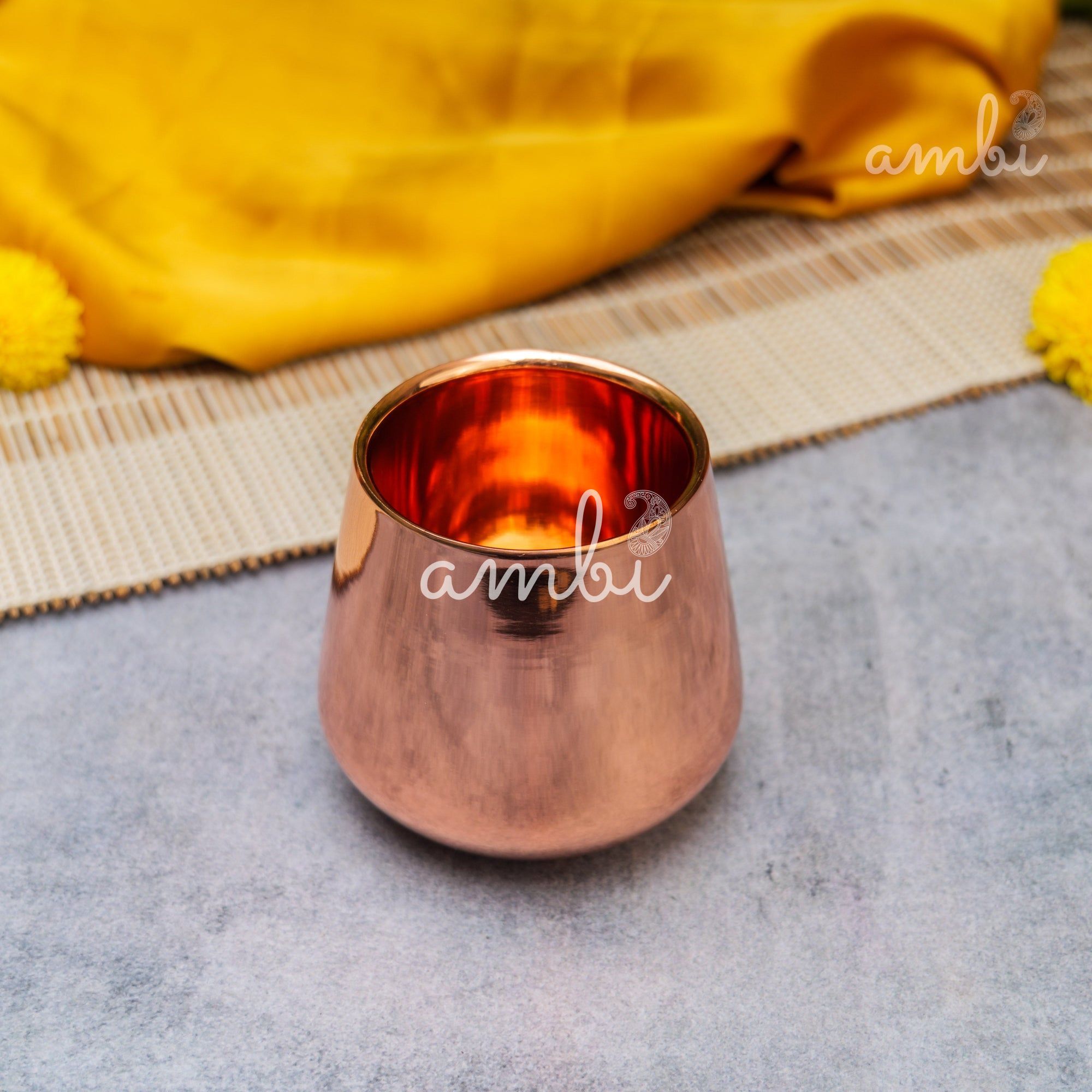 Ambi Handcrafted Copper Wellness Glass – 200 ml | Smooth Curved - Double Walled