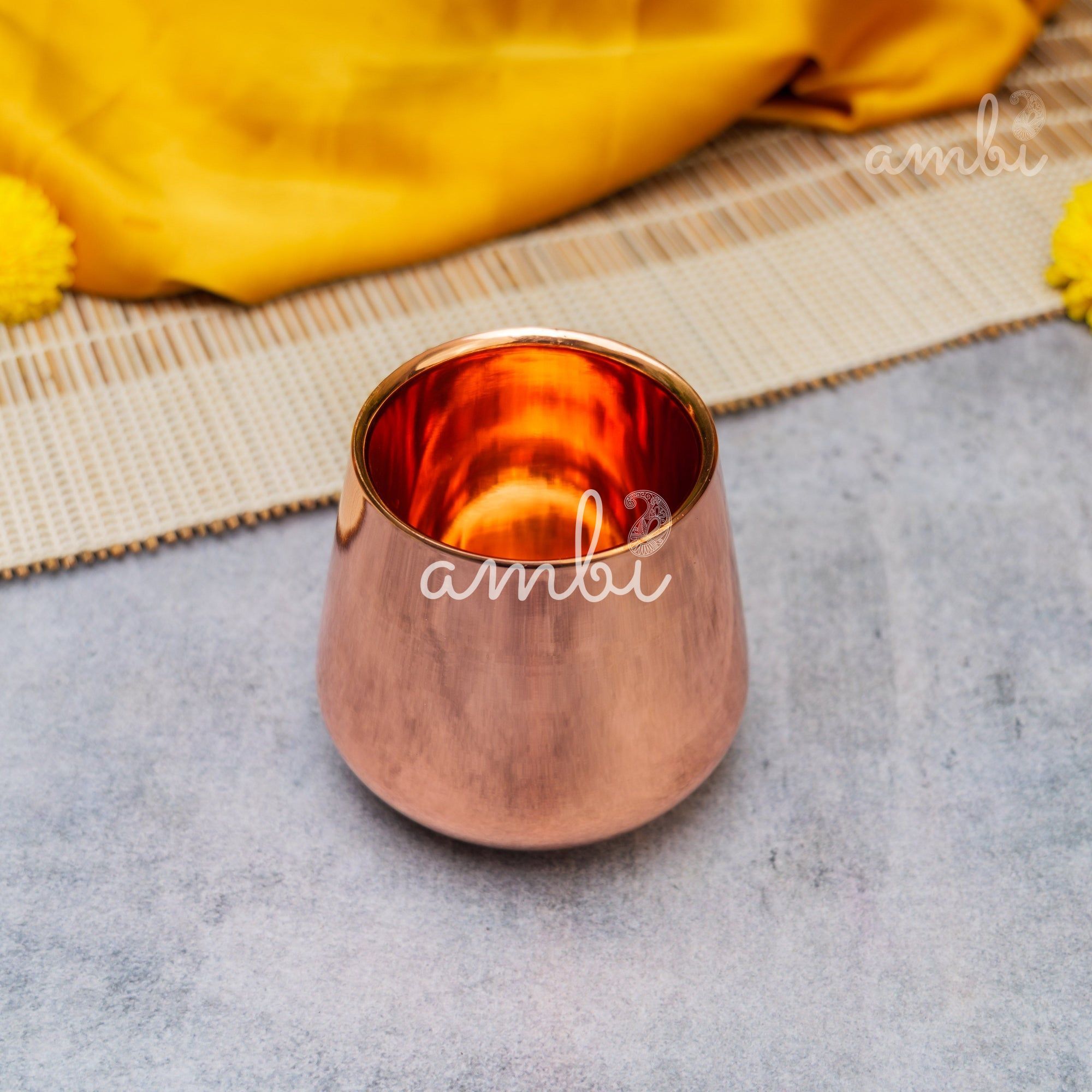 Ambi Handcrafted Copper Wellness Glass – 200 ml | Smooth Curved - Double Walled