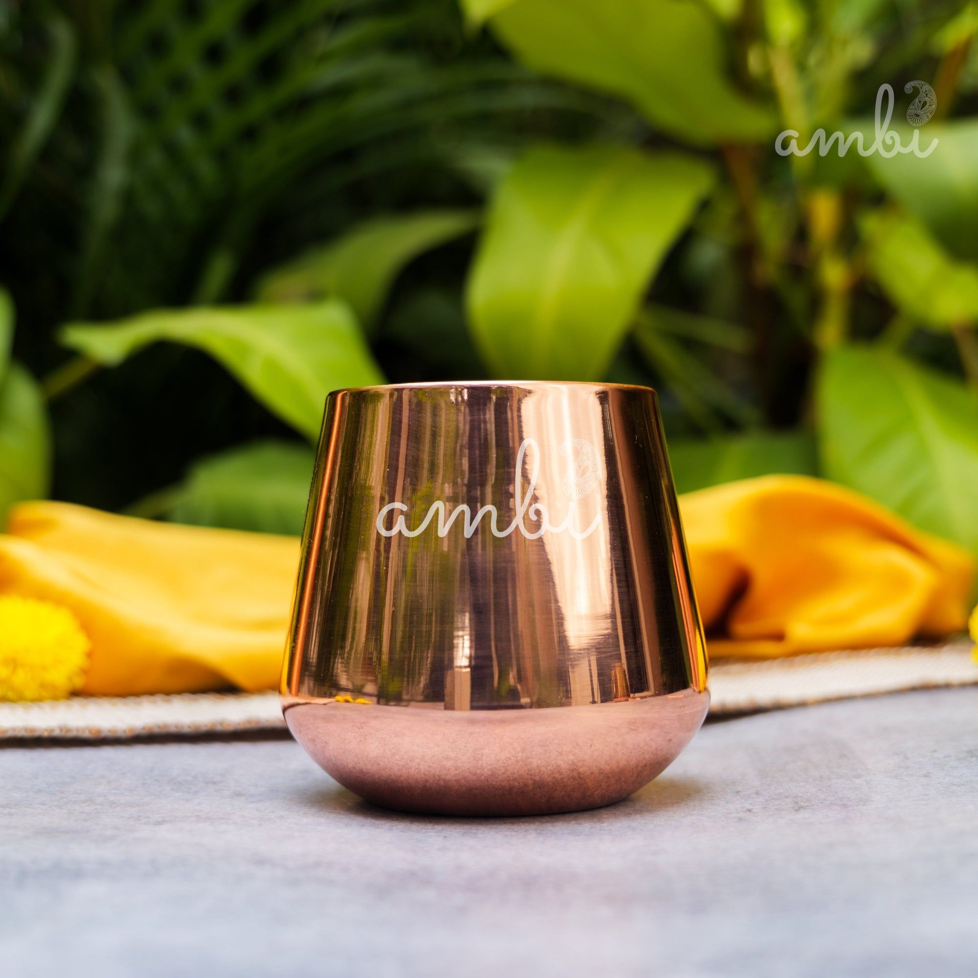 Ambi Handcrafted Copper Wellness Glass – 200 ml | Smooth Curved - Double Walled