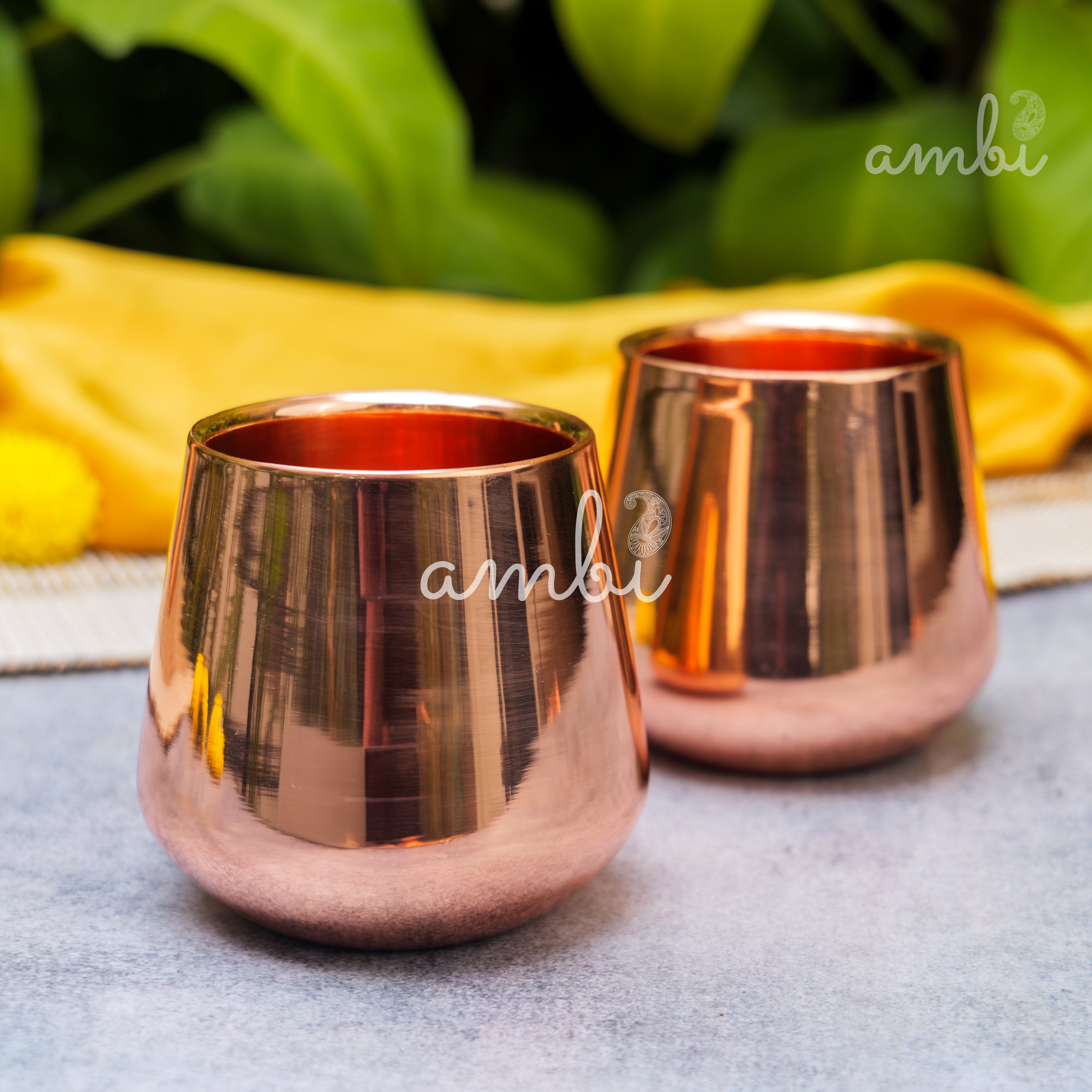 Ambi Handcrafted Copper Wellness Glass – 200 ml | Smooth Curved - Double Walled