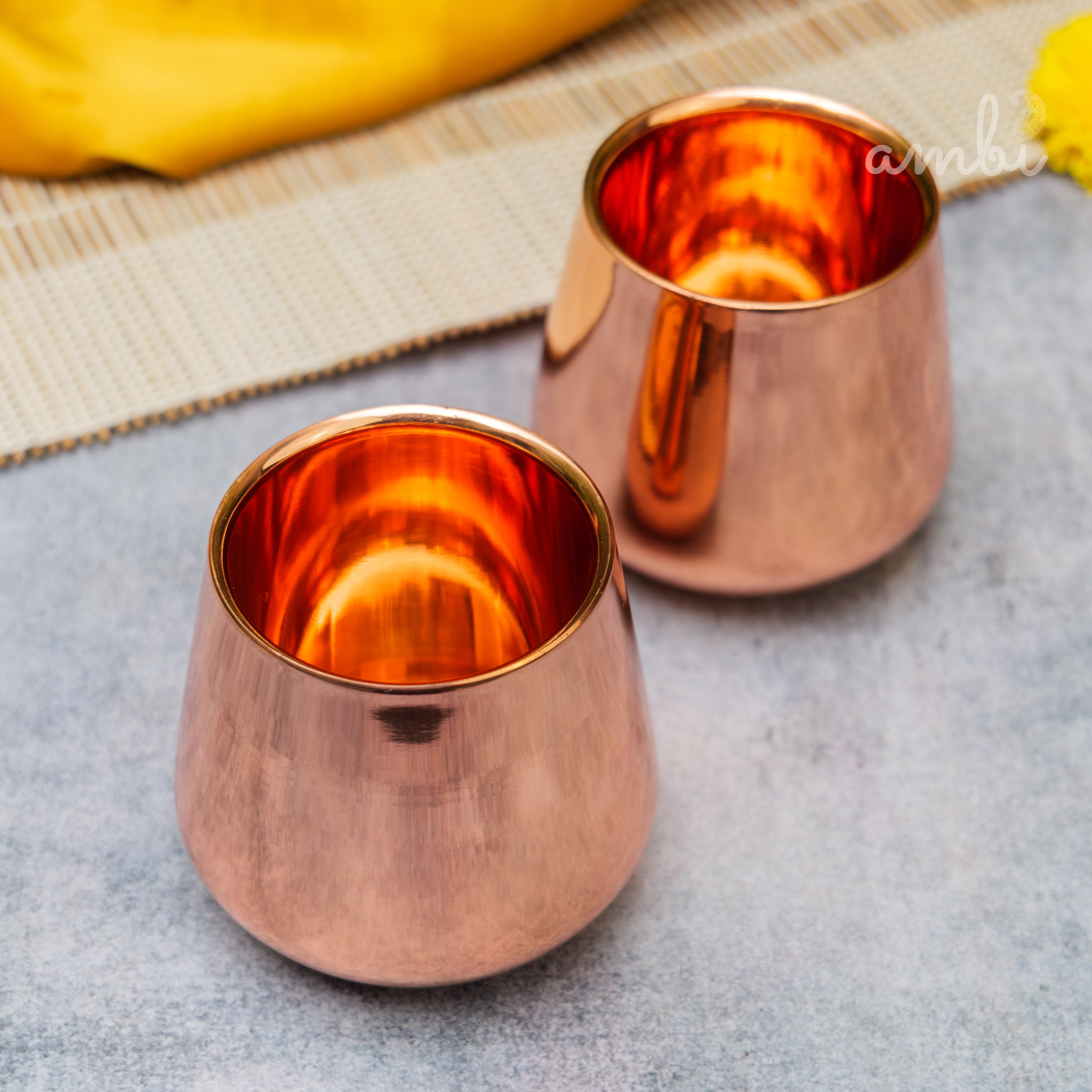 Ambi Handcrafted Copper Wellness Glass – 200 ml | Smooth Curved - Double Walled