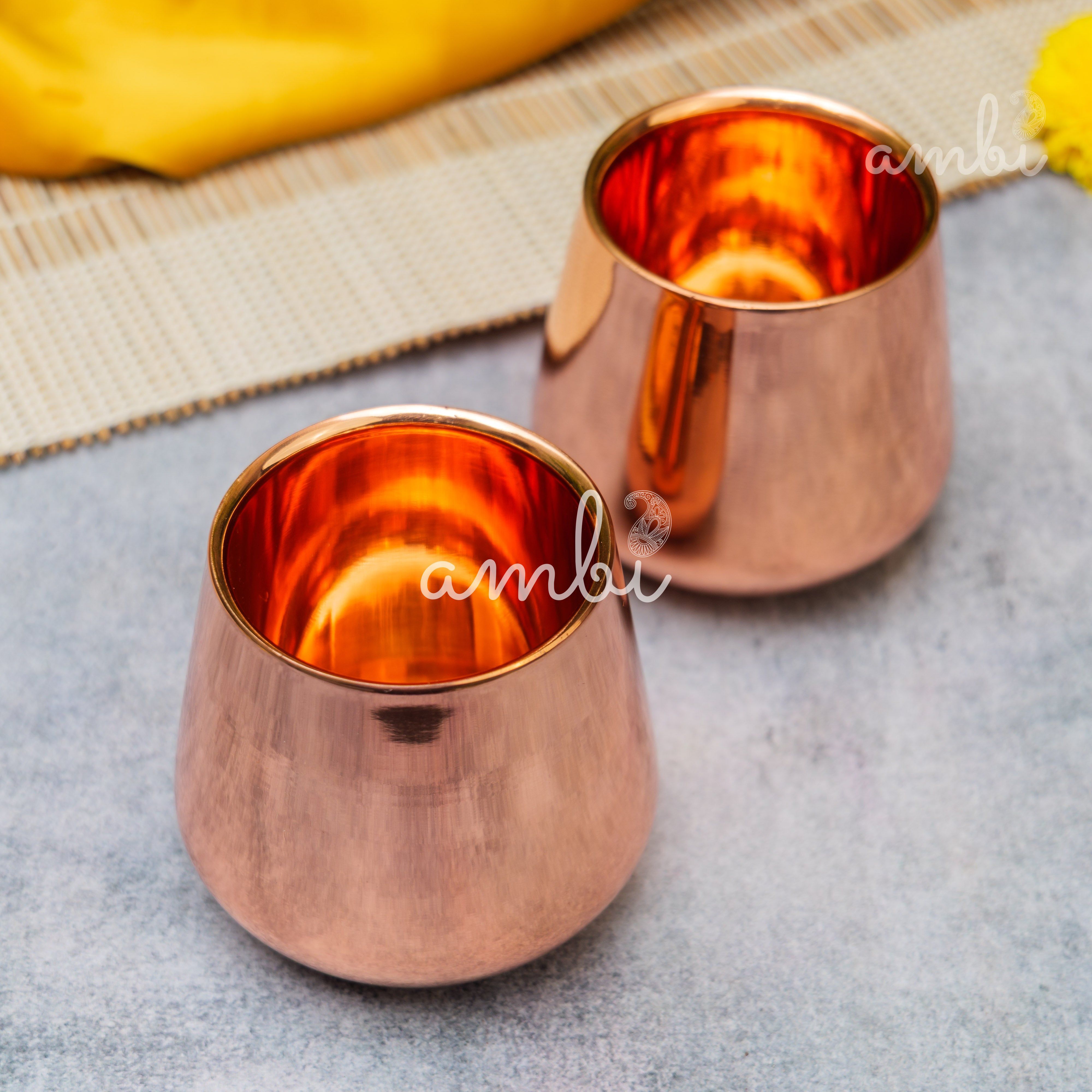 Ambi Handcrafted Copper Wellness Glass – 200 ml | Smooth Curved - Double Walled