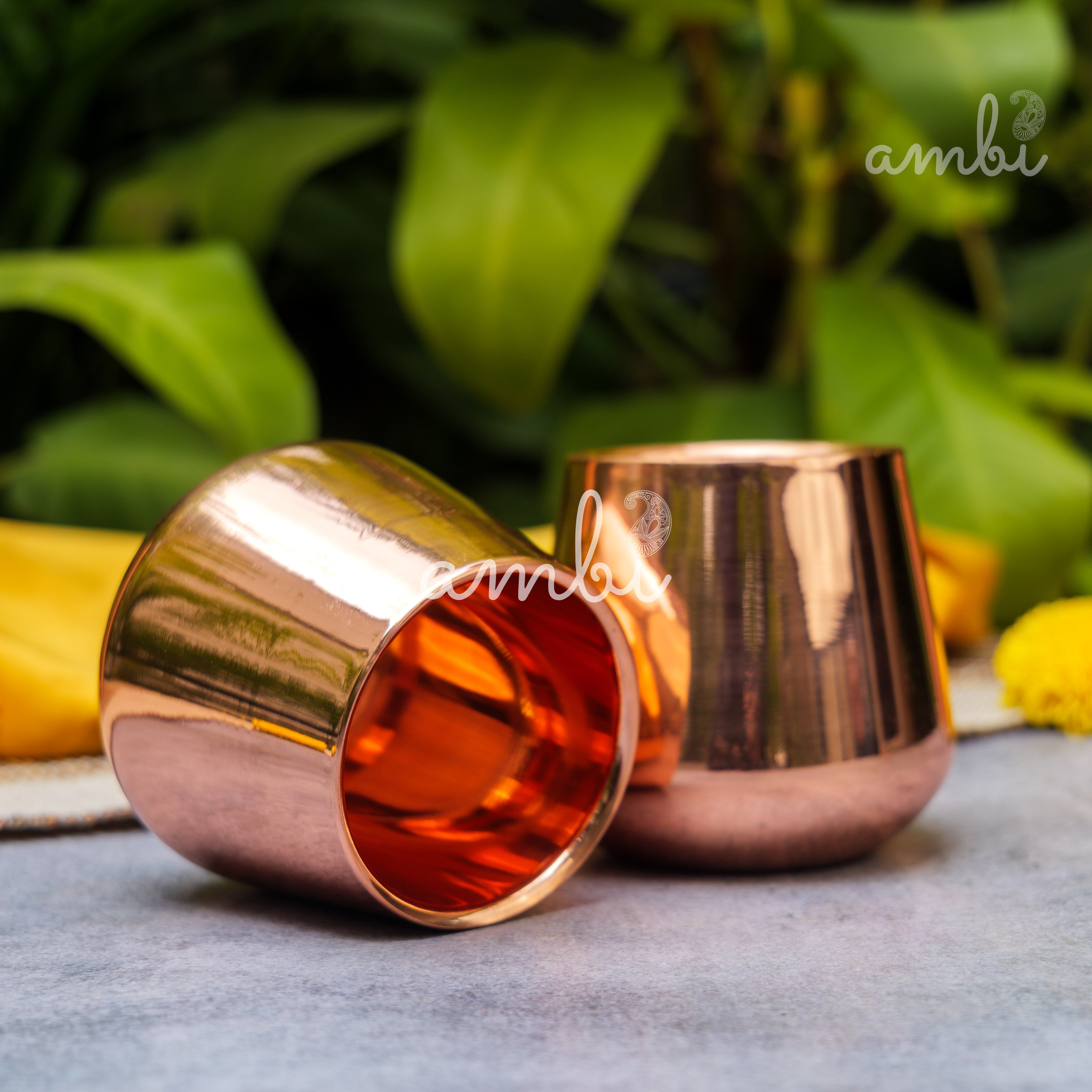 Ambi Handcrafted Copper Wellness Glass – 200 ml | Smooth Curved - Double Walled