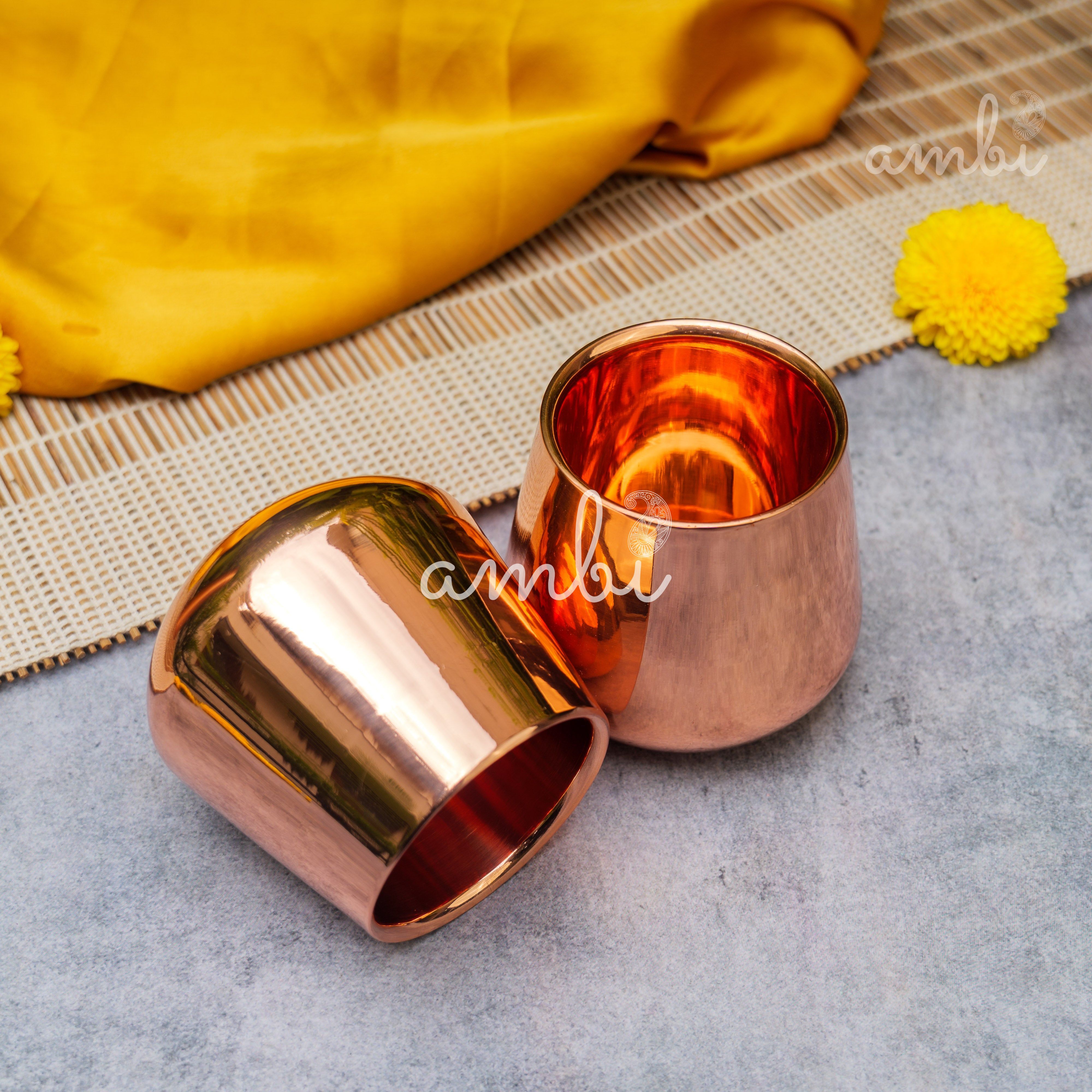 Ambi Handcrafted Copper Wellness Glass – 200 ml | Smooth Curved - Double Walled