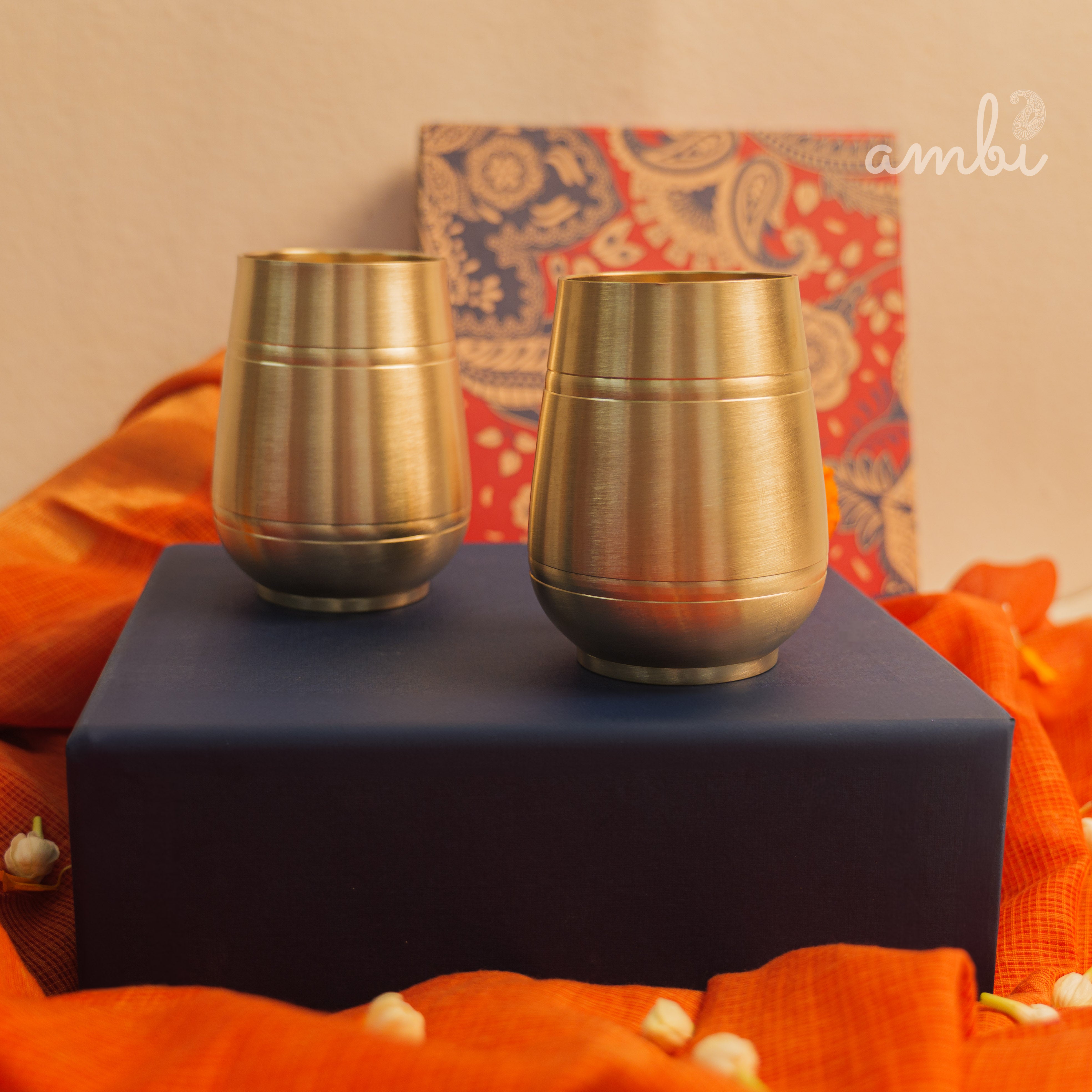 Ambi Gift Set of 2 Lead Free 100% Pure Kansa Heavy Damru Glass - 330 ml Each