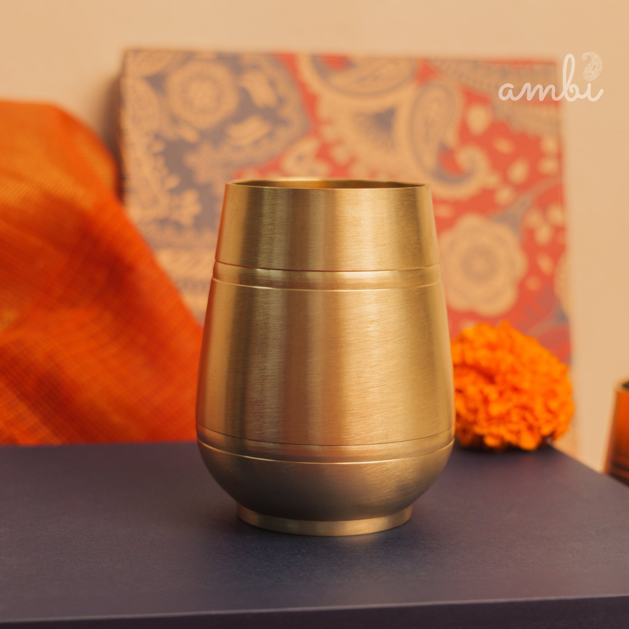 Ambi Gift Set of 2 Lead Free 100% Pure Kansa Heavy Damru Glass - 330 ml Each