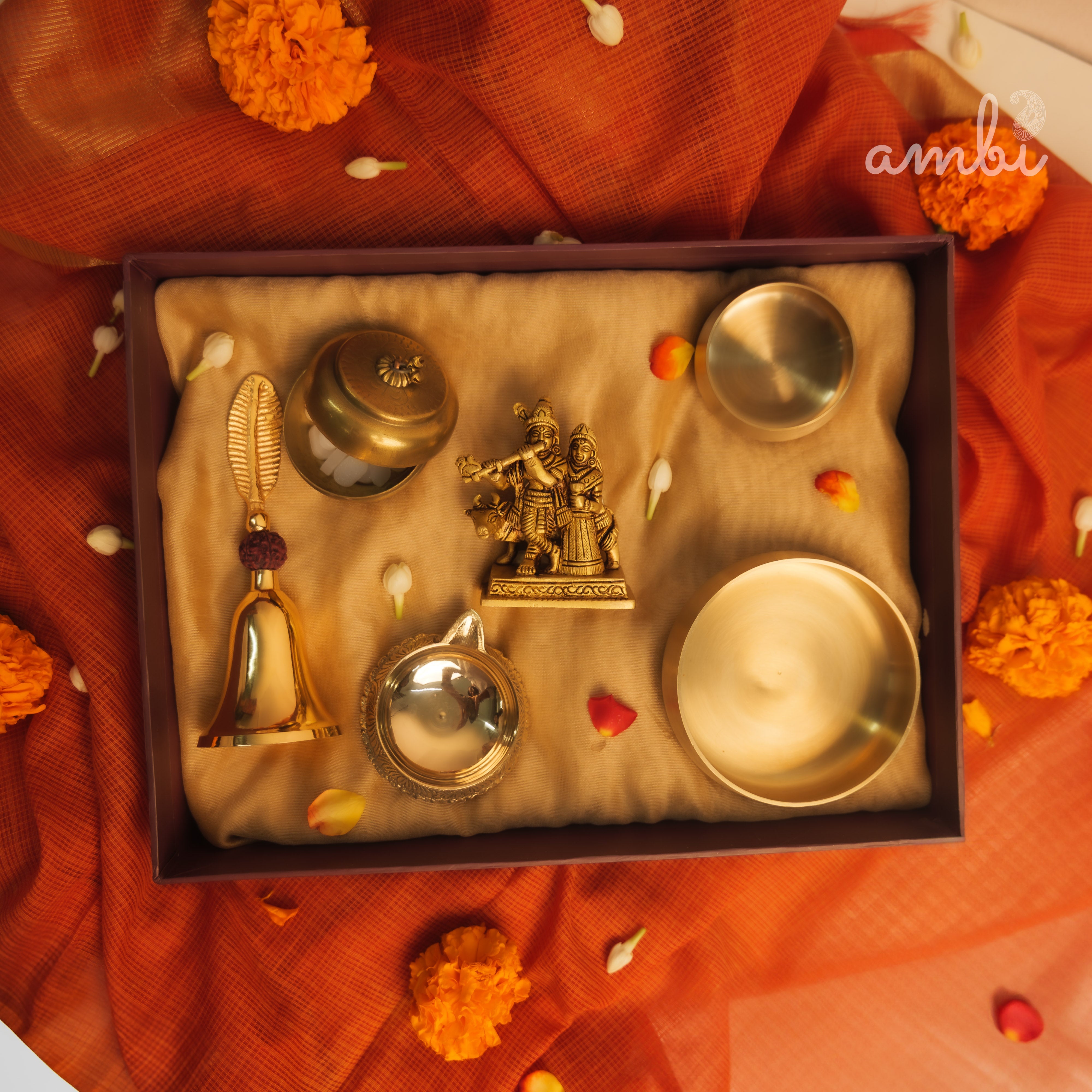 Pure Brass Radha Krishna Idol Giftbox