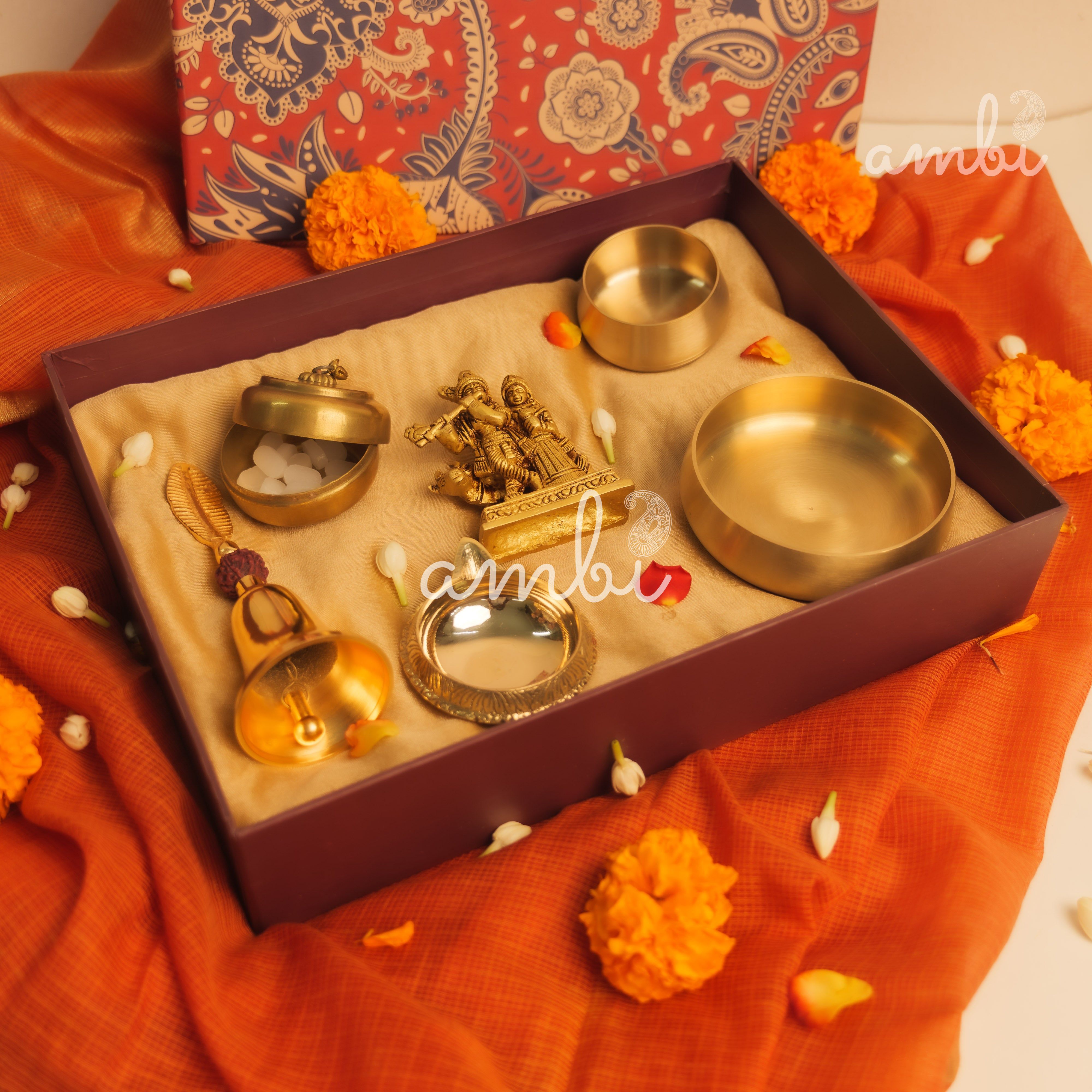 Pure Brass Radha Krishna Idol Giftbox