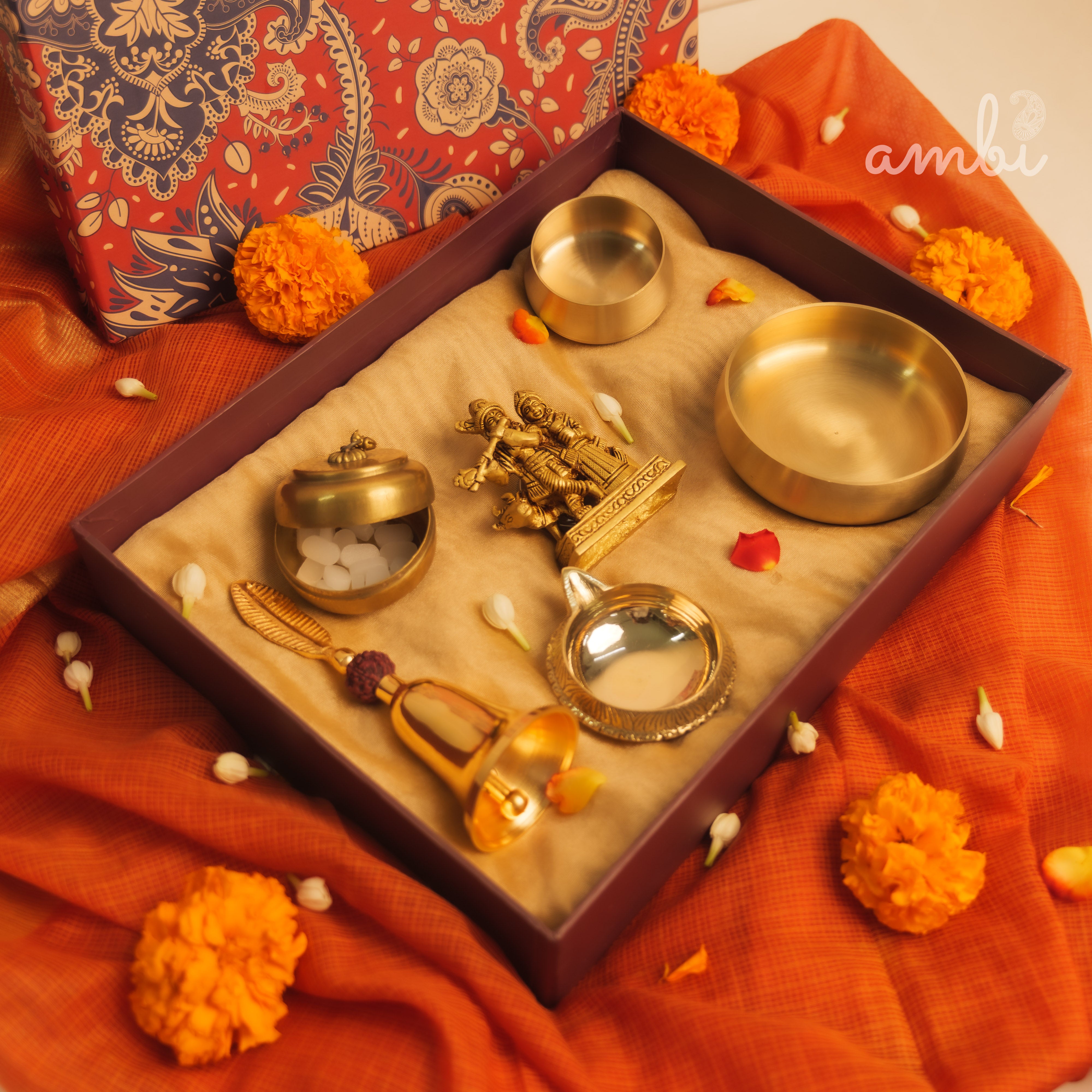 Pure Brass Radha Krishna Idol Giftbox