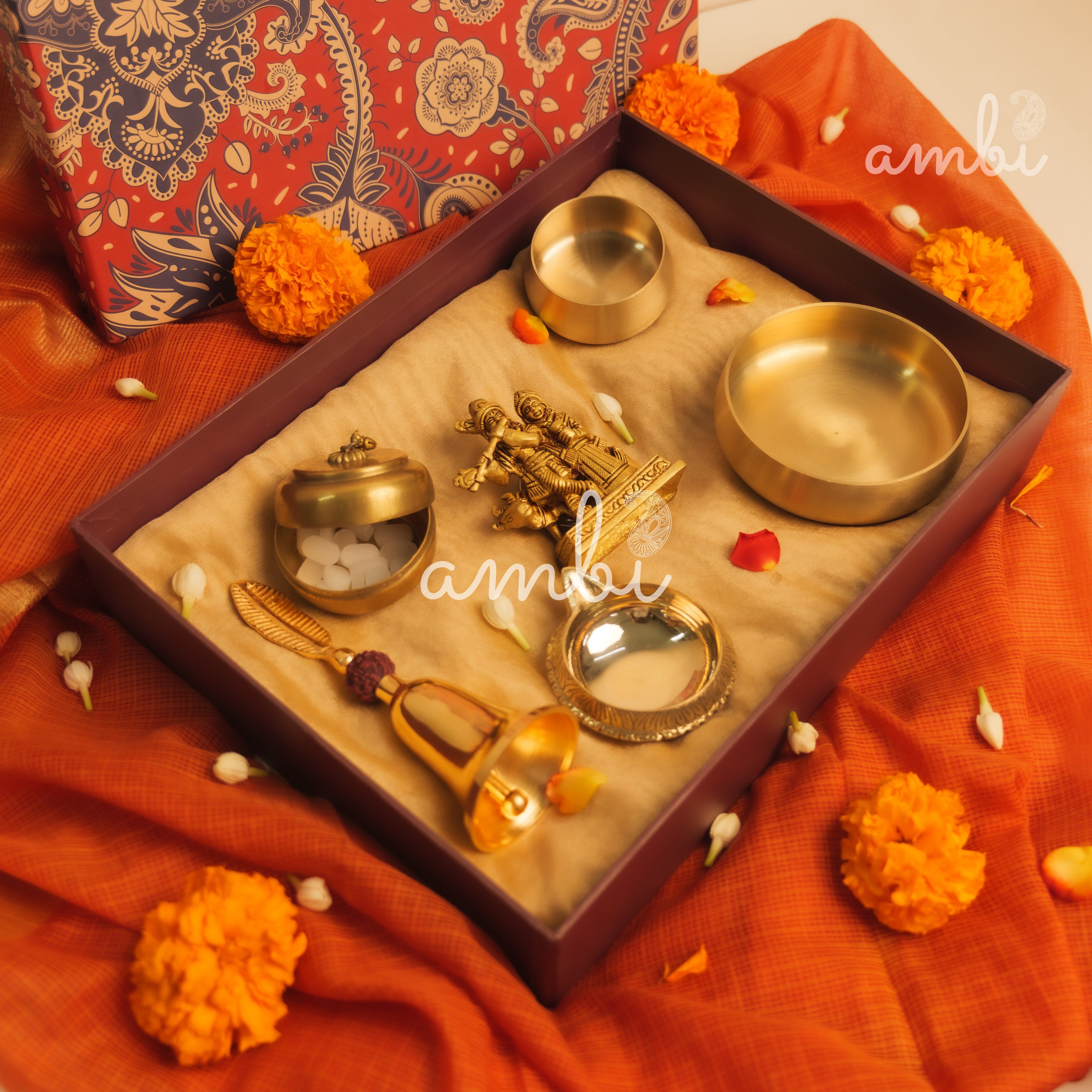 Pure Brass Radha Krishna Idol Giftbox