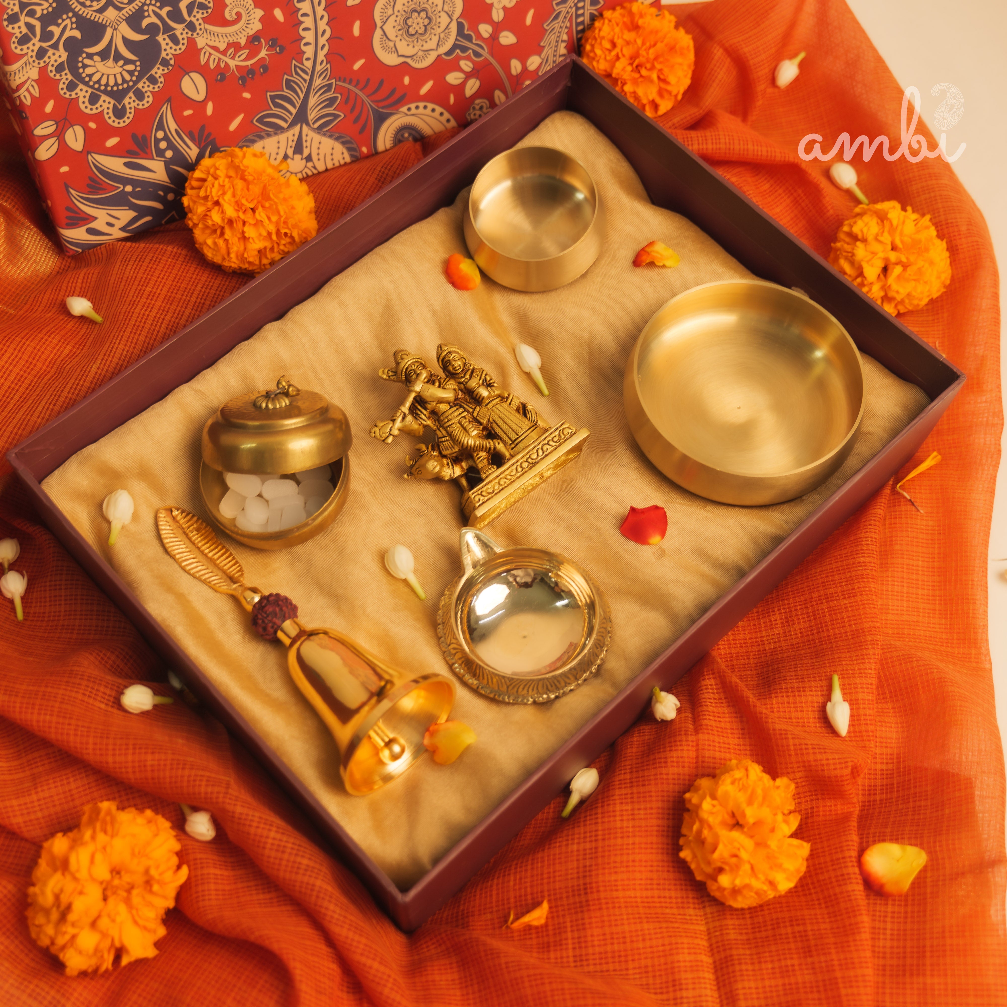 Pure Brass Radha Krishna Idol Giftbox