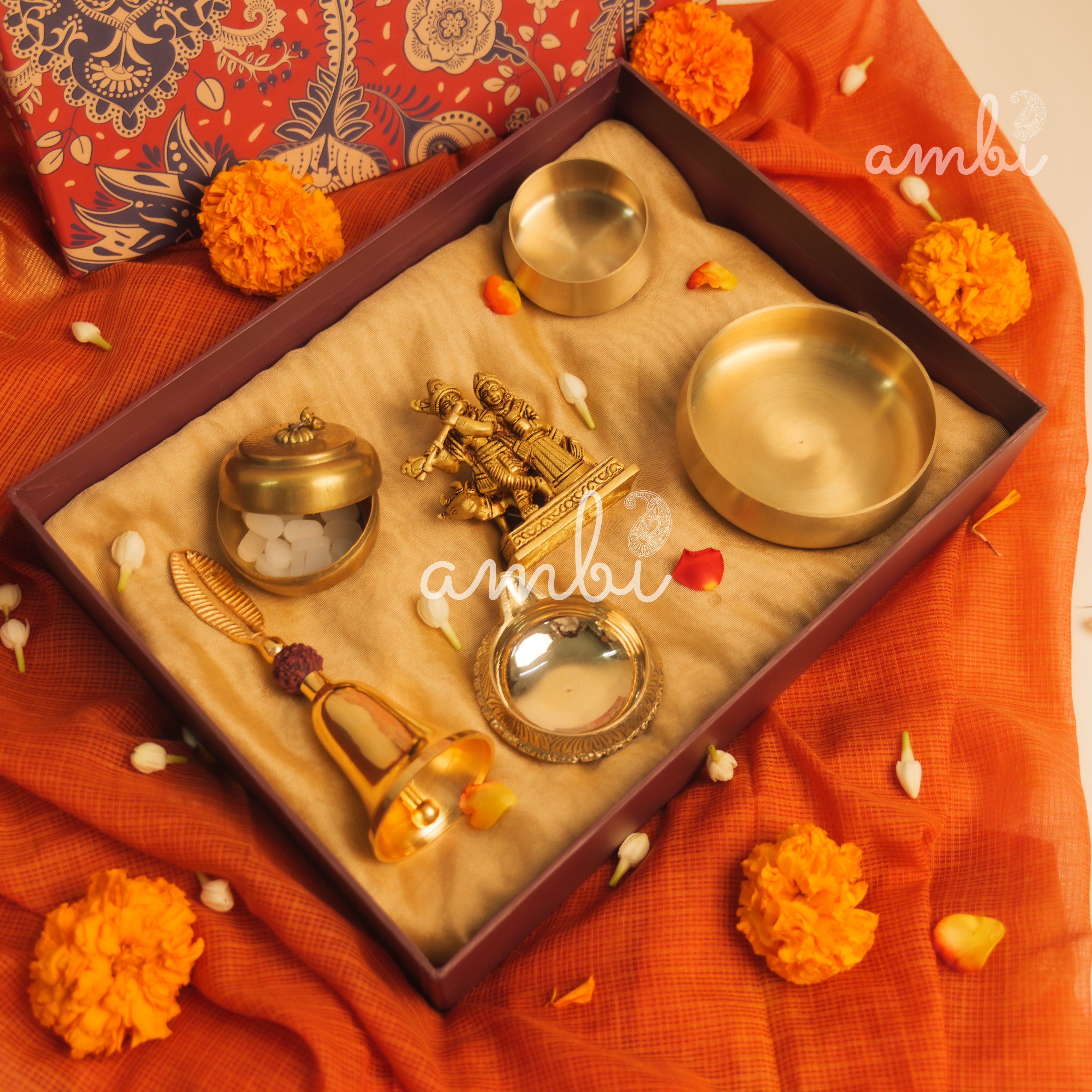 Pure Brass Radha Krishna Idol Giftbox