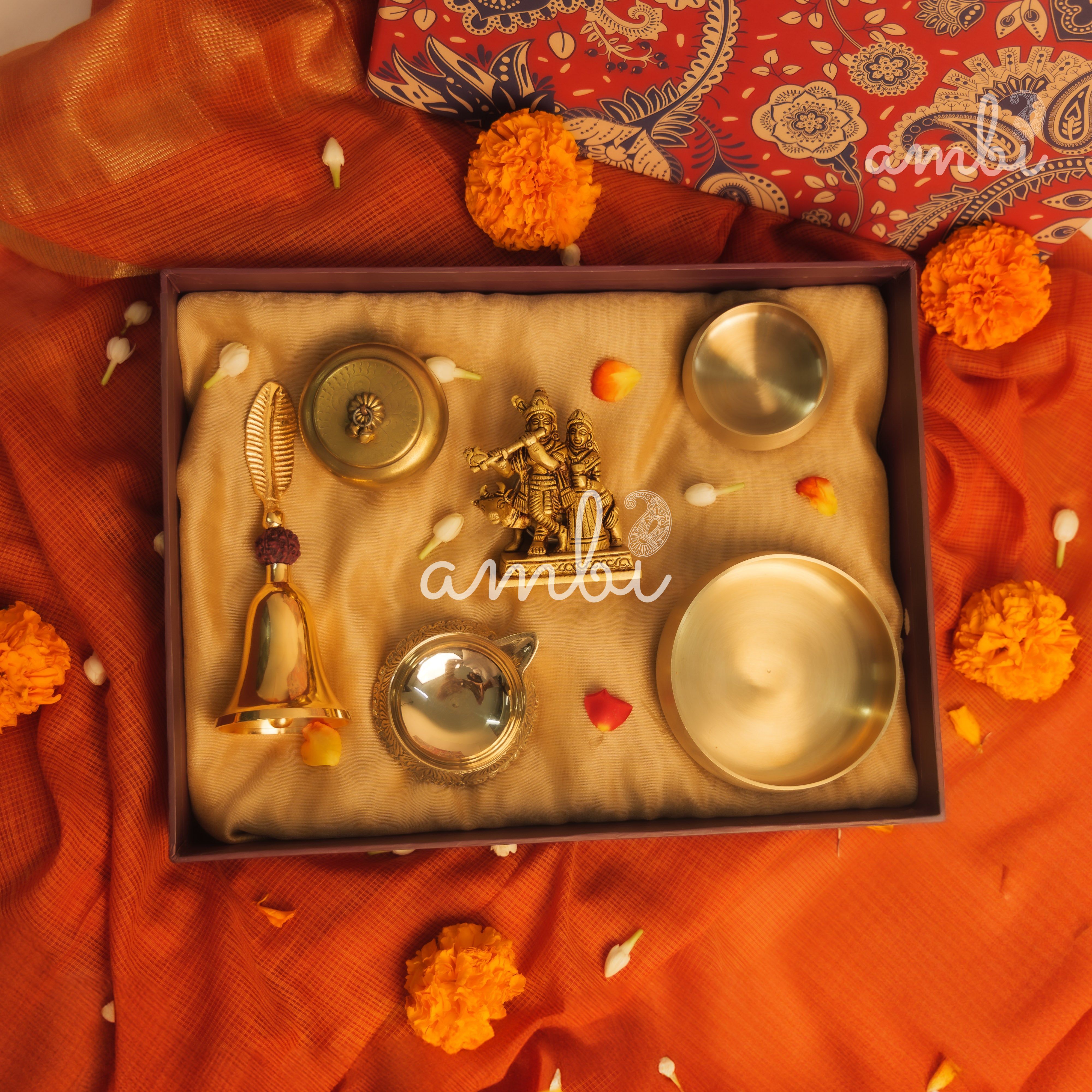 Pure Brass Radha Krishna Idol Giftbox