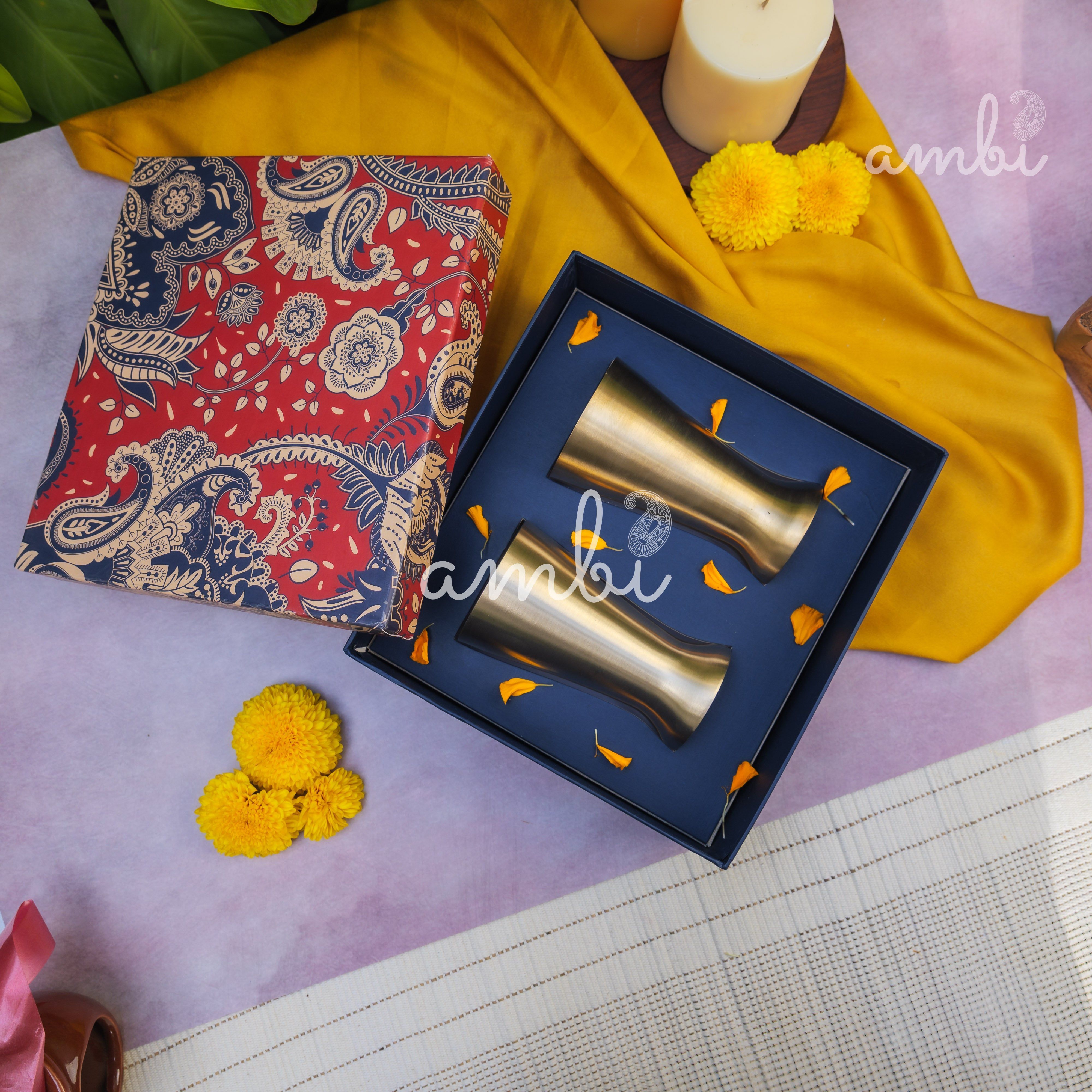 Ambi Gift Set of 2 Royal Lead Free 100% Pure Kansa Glass 200 ml Each