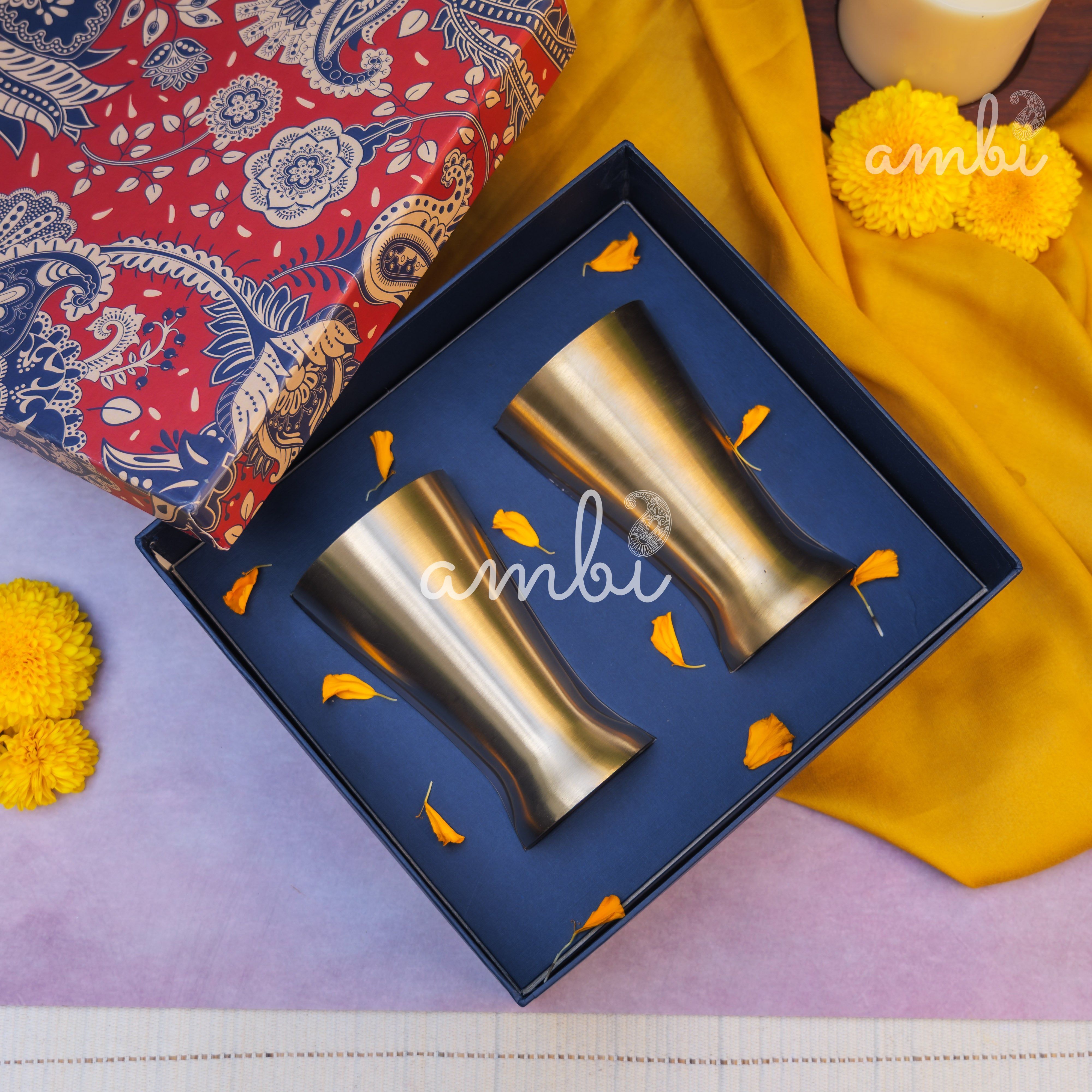 Ambi Gift Set of 2 Royal Lead Free 100% Pure Kansa Glass 200 ml Each