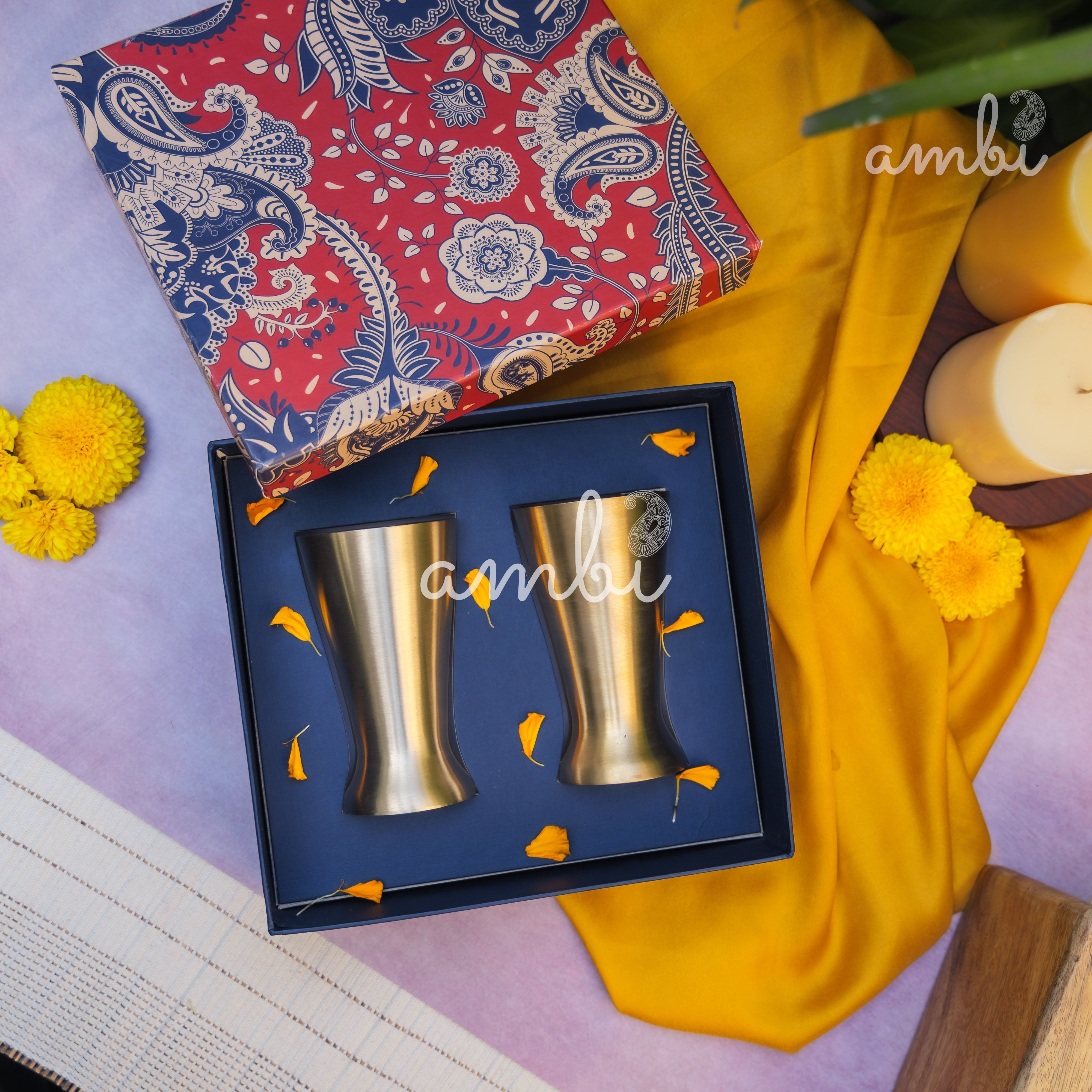 Ambi Gift Set of 2 Royal Lead Free 100% Pure Kansa Glass 200 ml Each