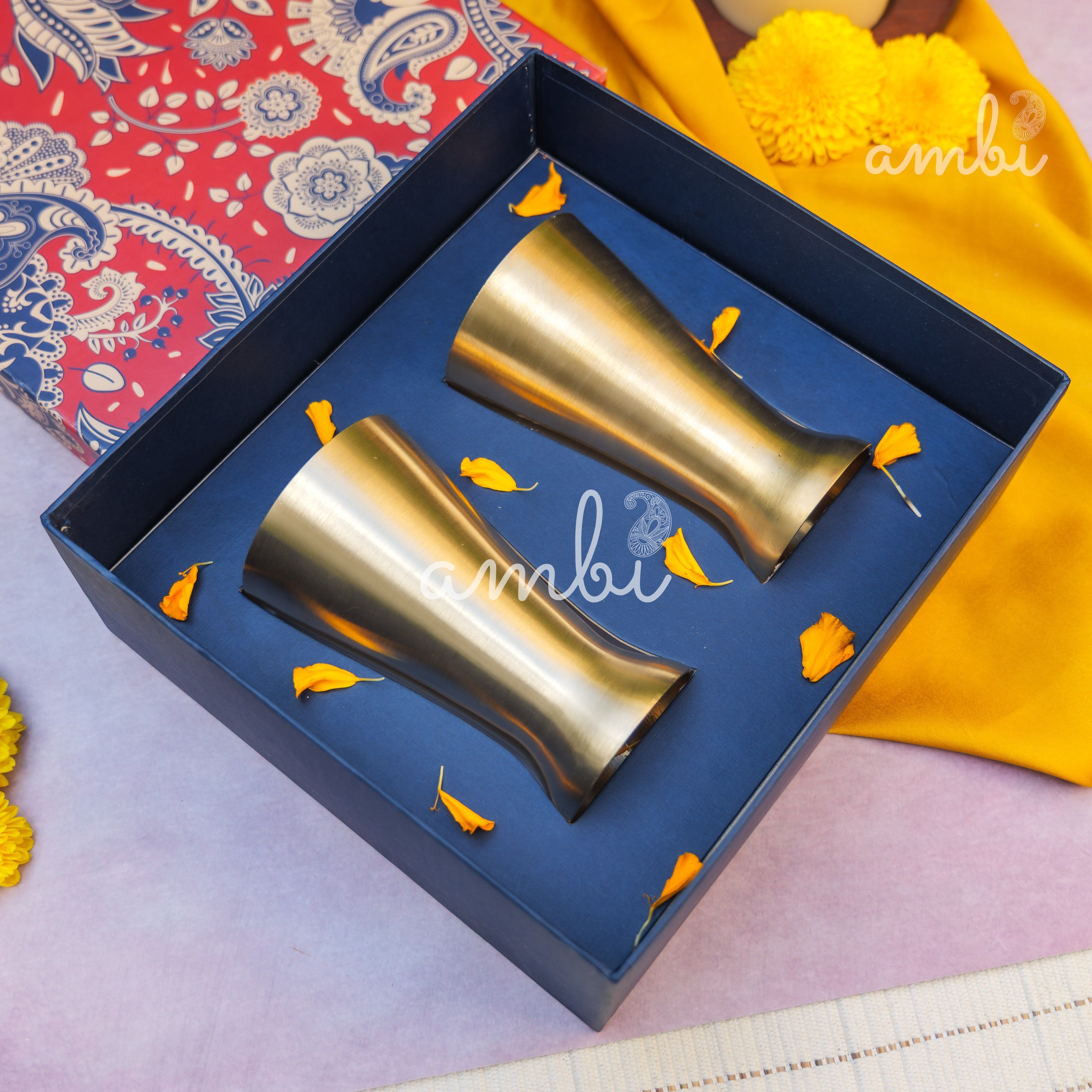 Ambi Gift Set of 2 Royal Lead Free 100% Pure Kansa Glass 200 ml Each