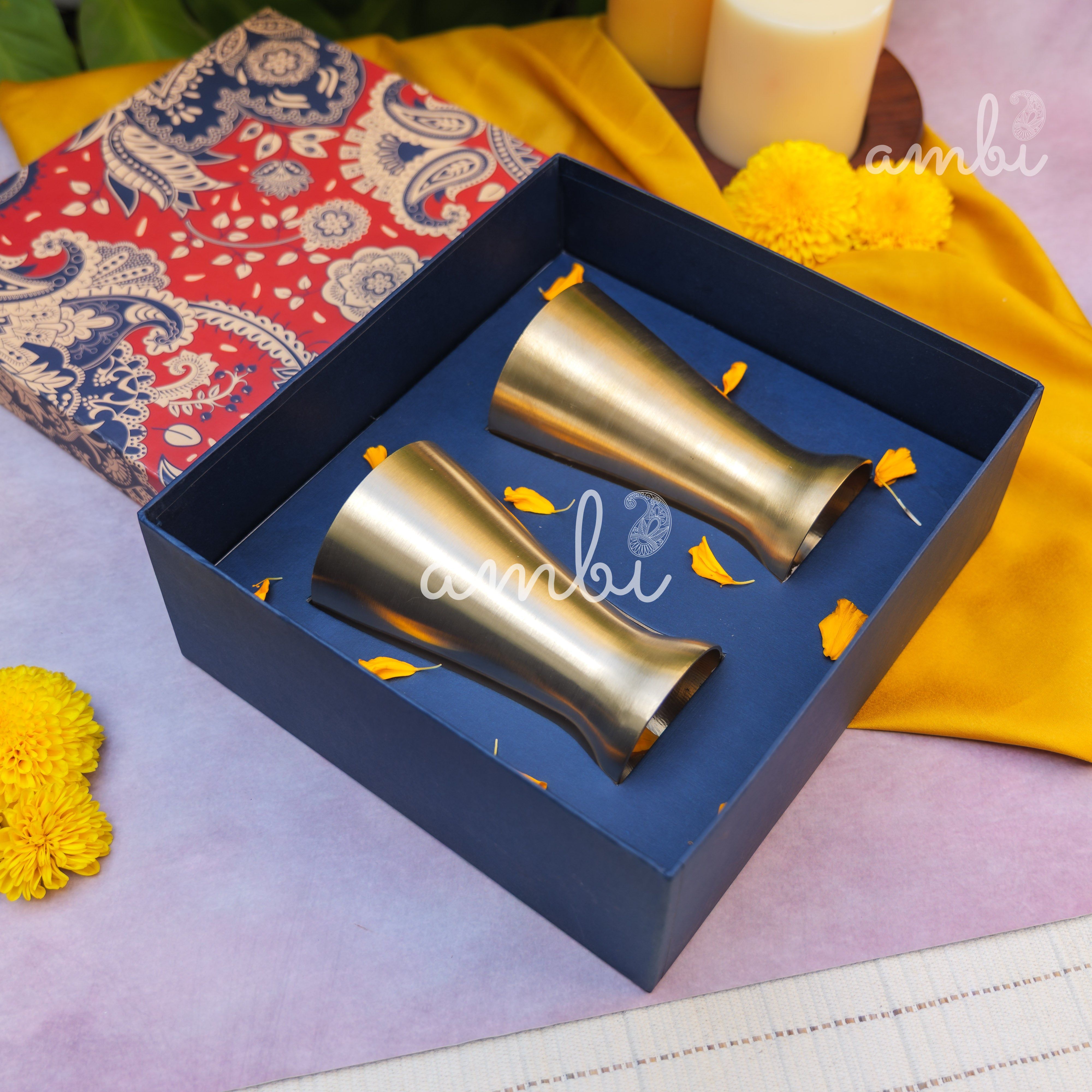 Ambi Gift Set of 2 Royal Lead Free 100% Pure Kansa Glass 200 ml Each