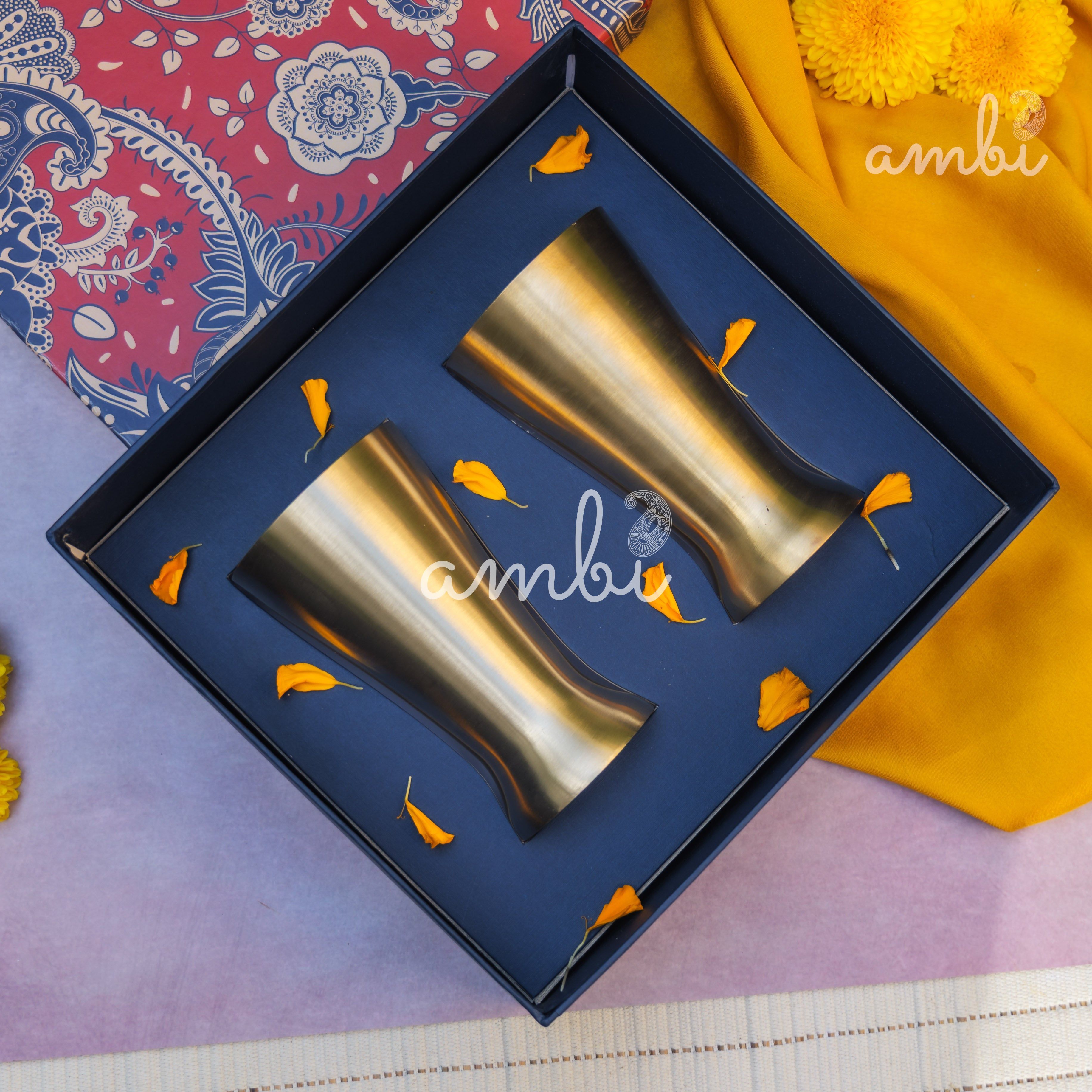 Ambi Gift Set of 2 Royal Lead Free 100% Pure Kansa Glass 200 ml Each