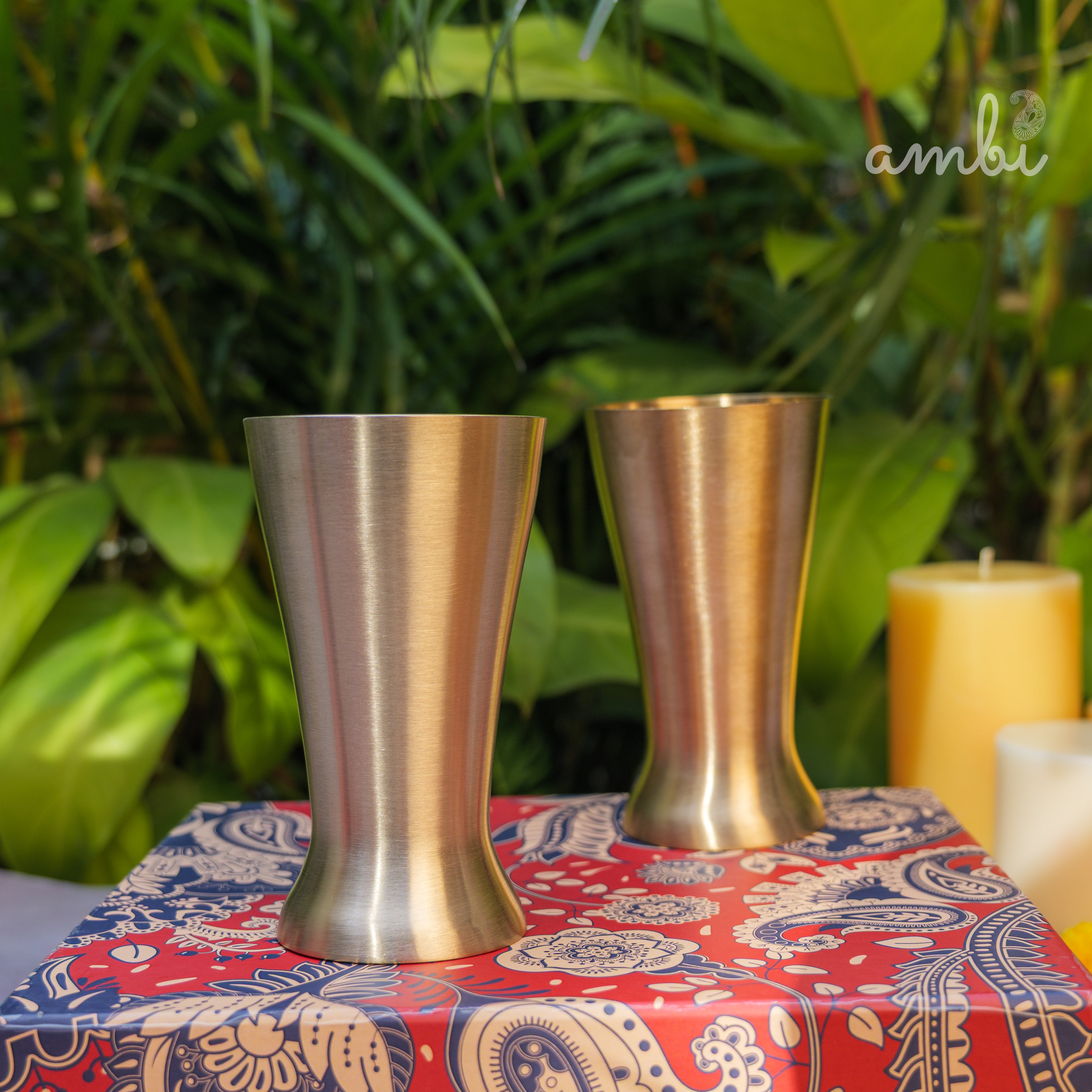 Ambi Gift Set of 2 Royal Lead Free 100% Pure Kansa Glass 200 ml Each