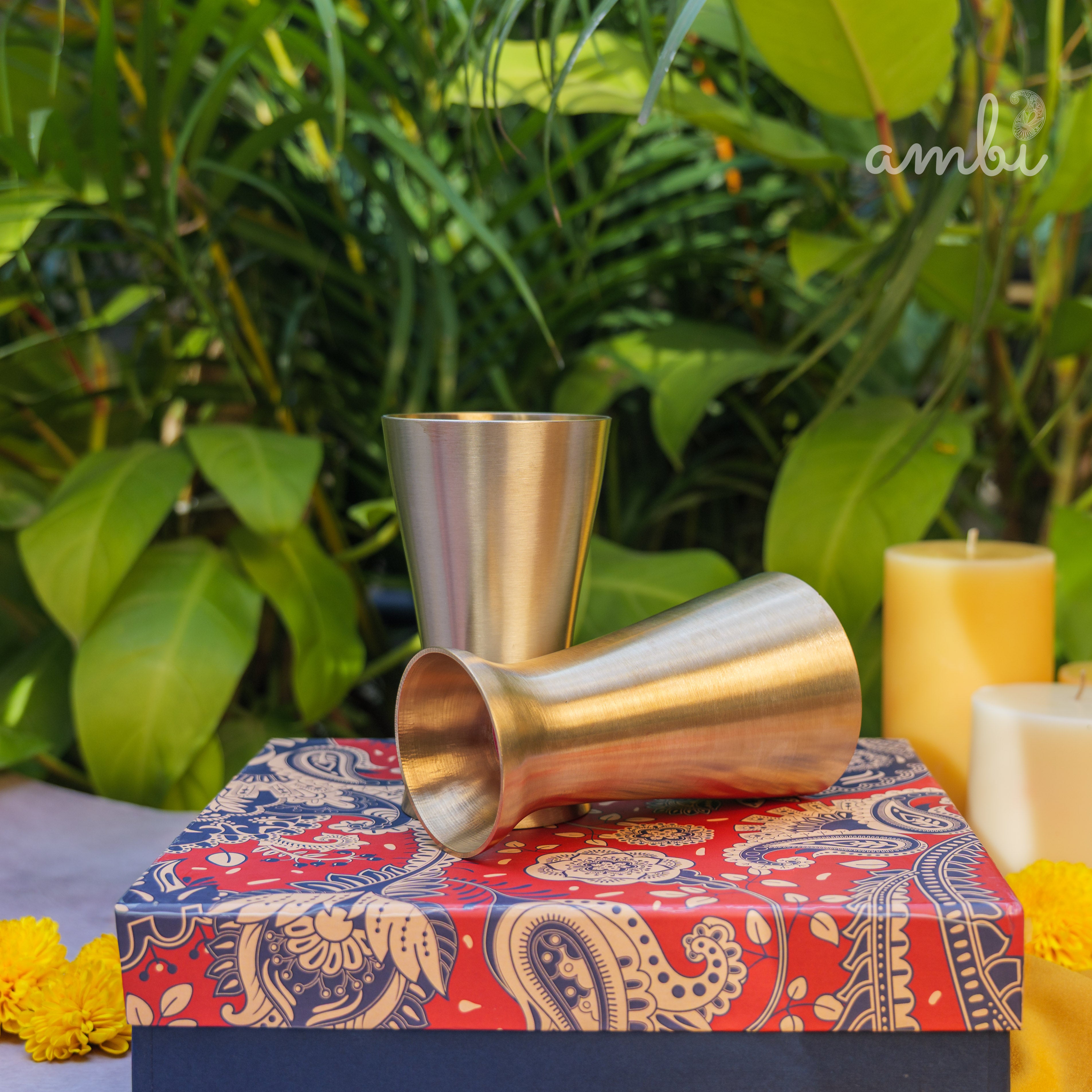 Ambi Gift Set of 2 Royal Lead Free 100% Pure Kansa Glass 200 ml Each
