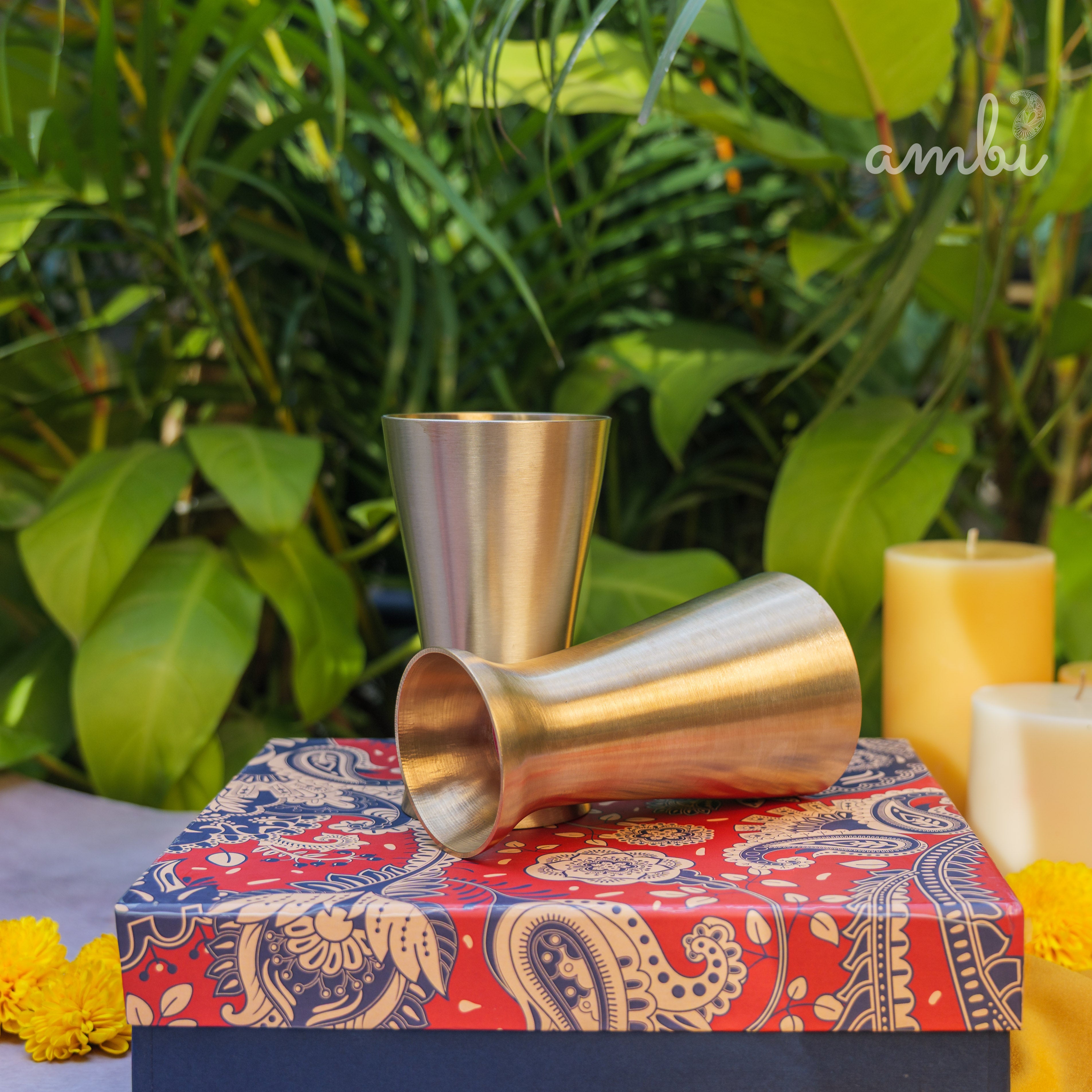 Ambi Gift Set of 2 Royal Lead Free 100% Pure Kansa Glass 200 ml Each