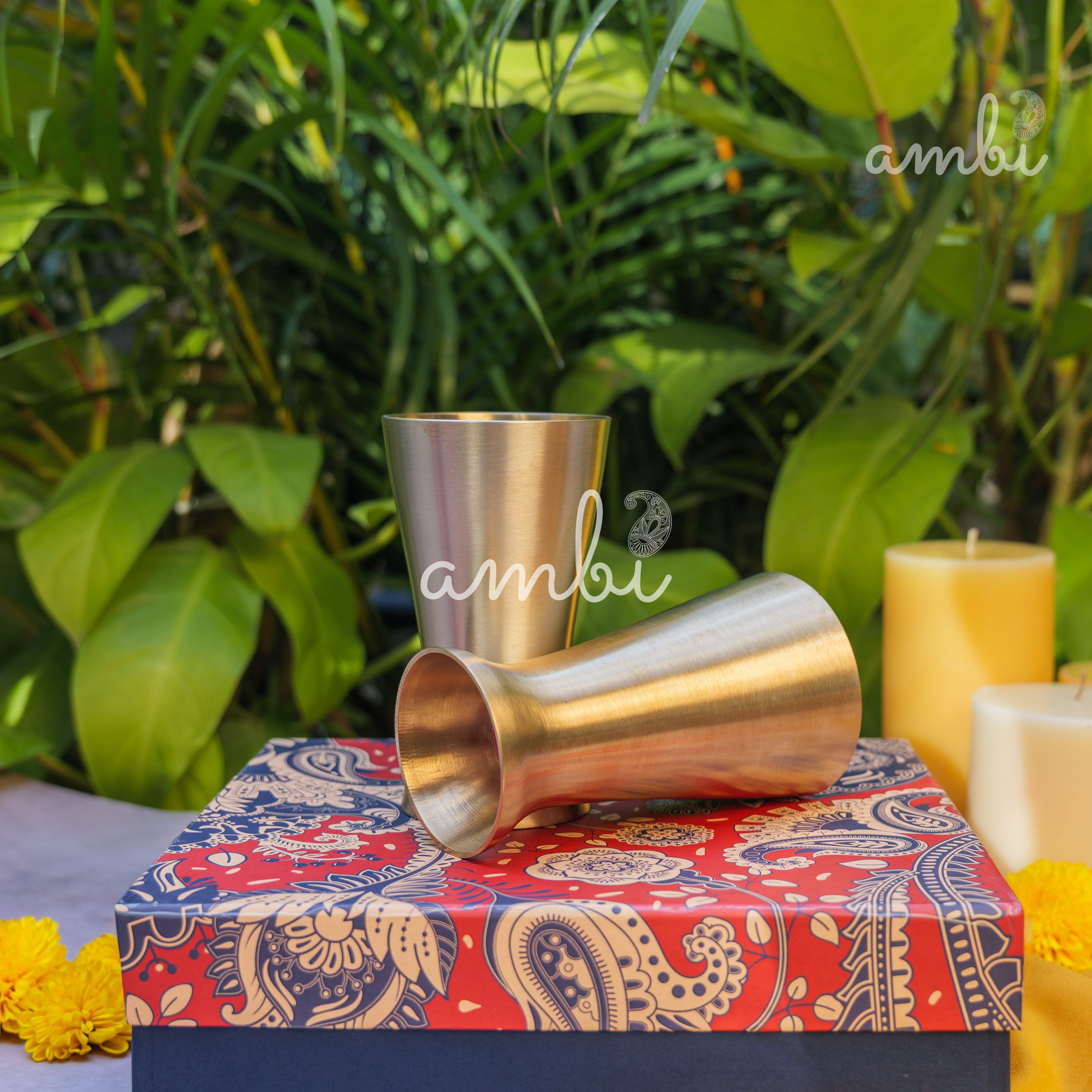 Ambi Gift Set of 2 Royal Lead Free 100% Pure Kansa Glass 200 ml Each