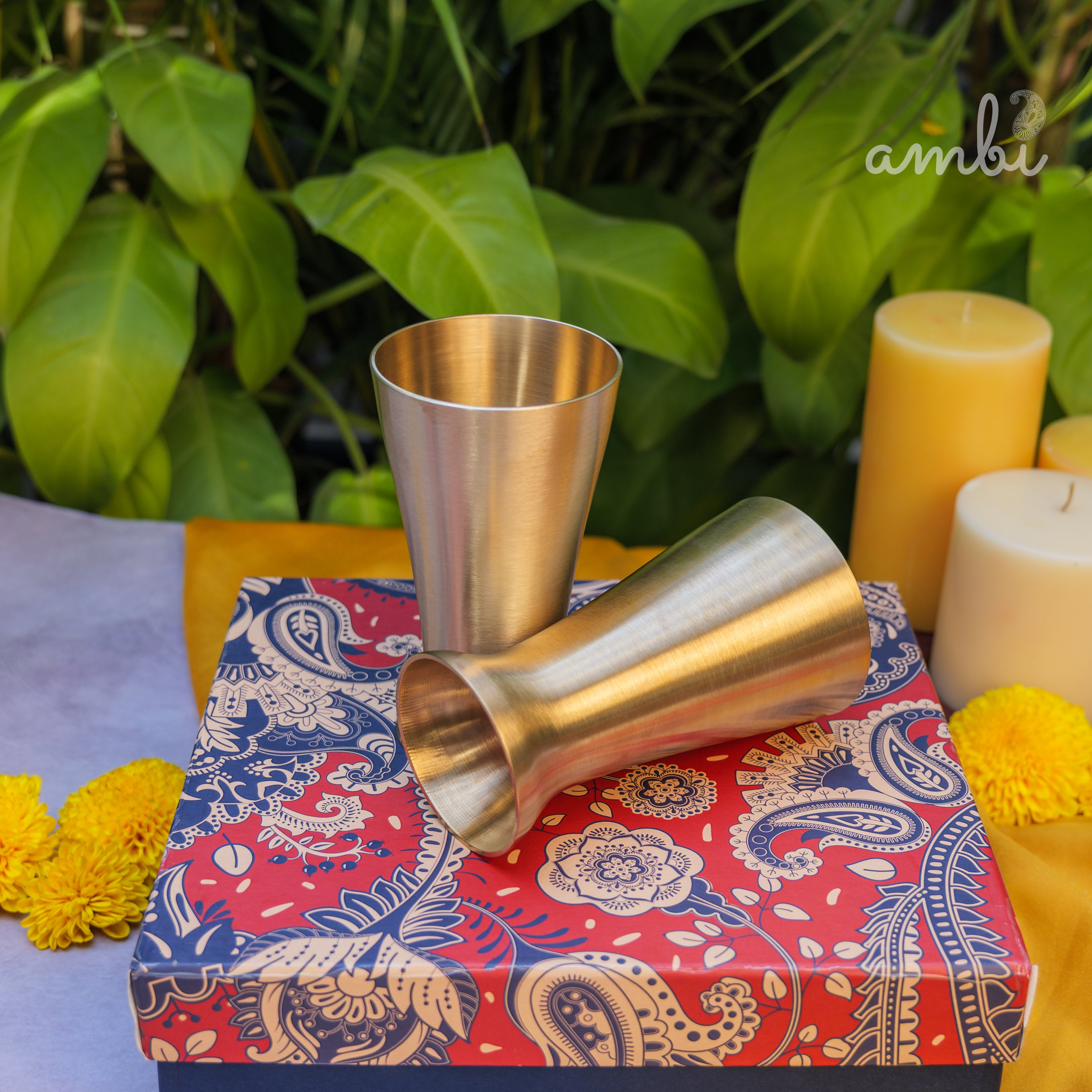 Ambi Gift Set of 2 Royal Lead Free 100% Pure Kansa Glass 200 ml Each