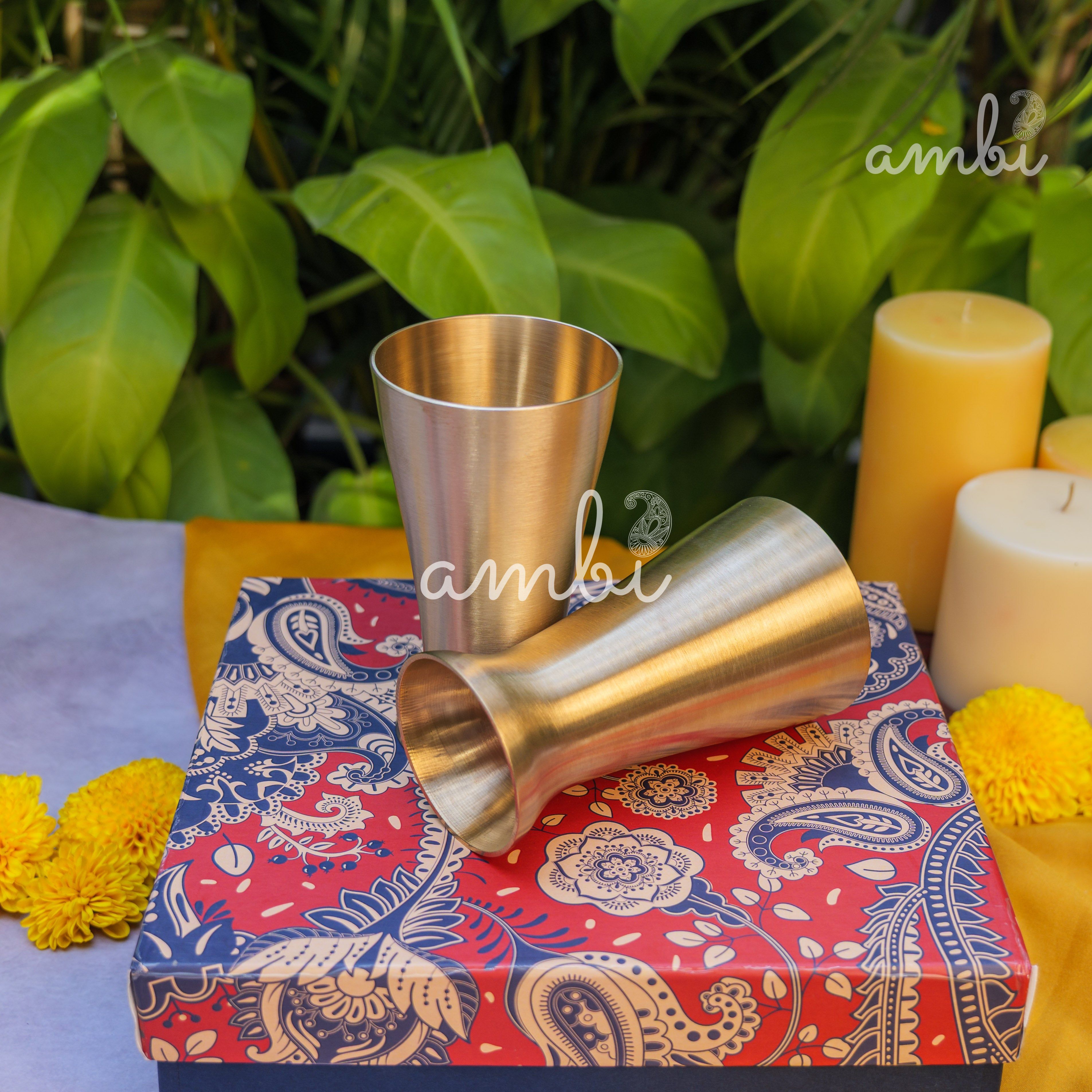 Ambi Gift Set of 2 Royal Lead Free 100% Pure Kansa Glass 200 ml Each