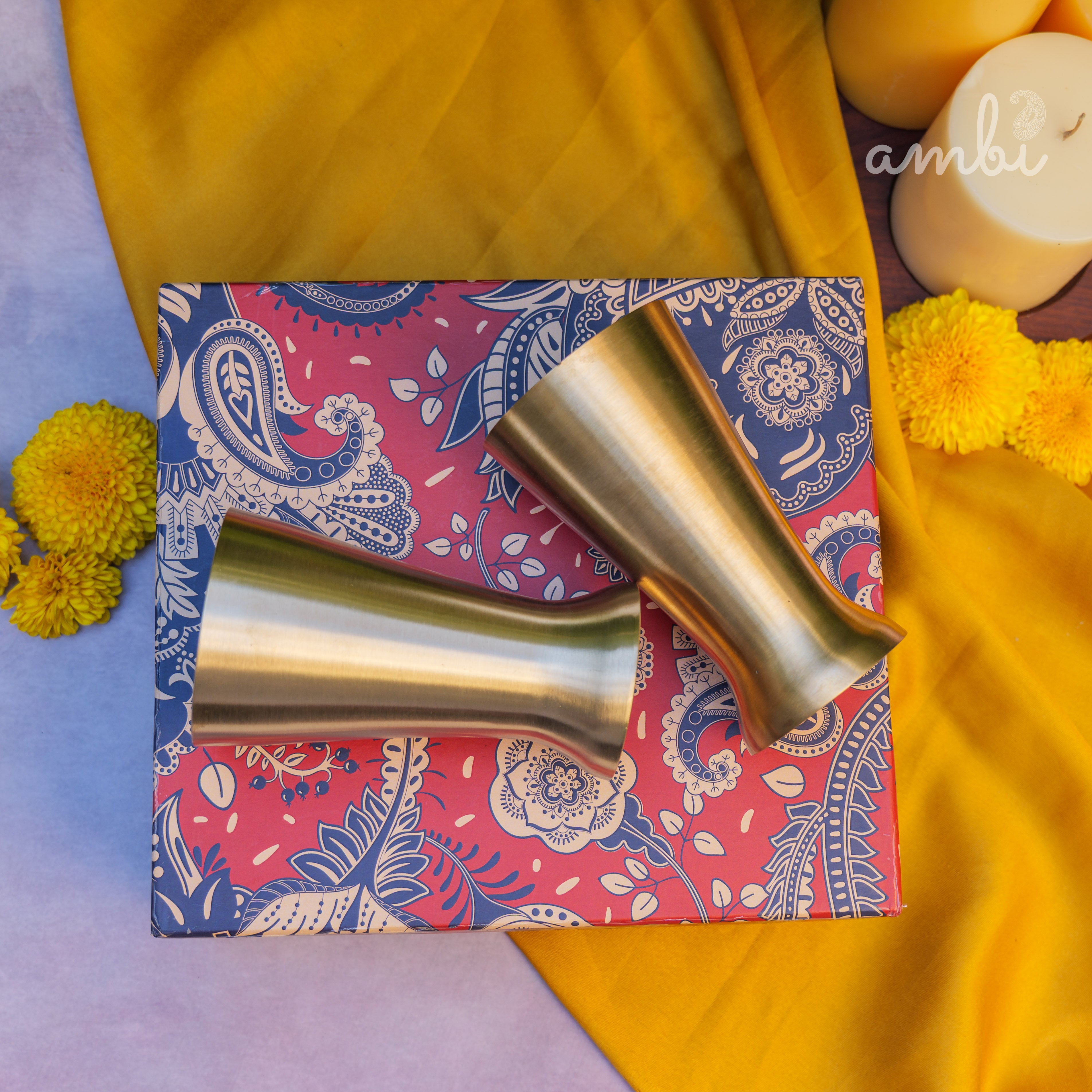 Ambi Gift Set of 2 Royal Lead Free 100% Pure Kansa Glass 200 ml Each