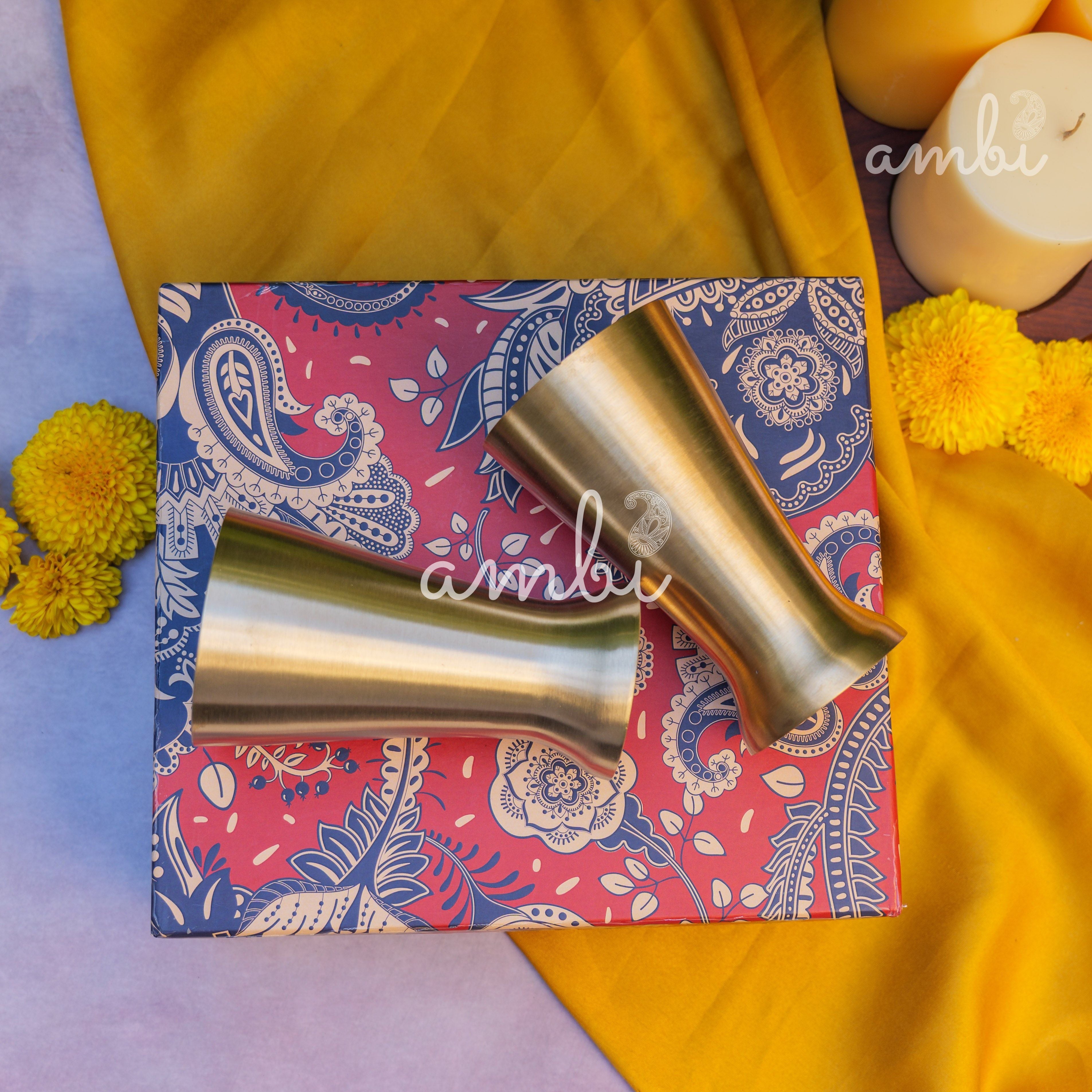 Ambi Gift Set of 2 Royal Lead Free 100% Pure Kansa Glass 200 ml Each