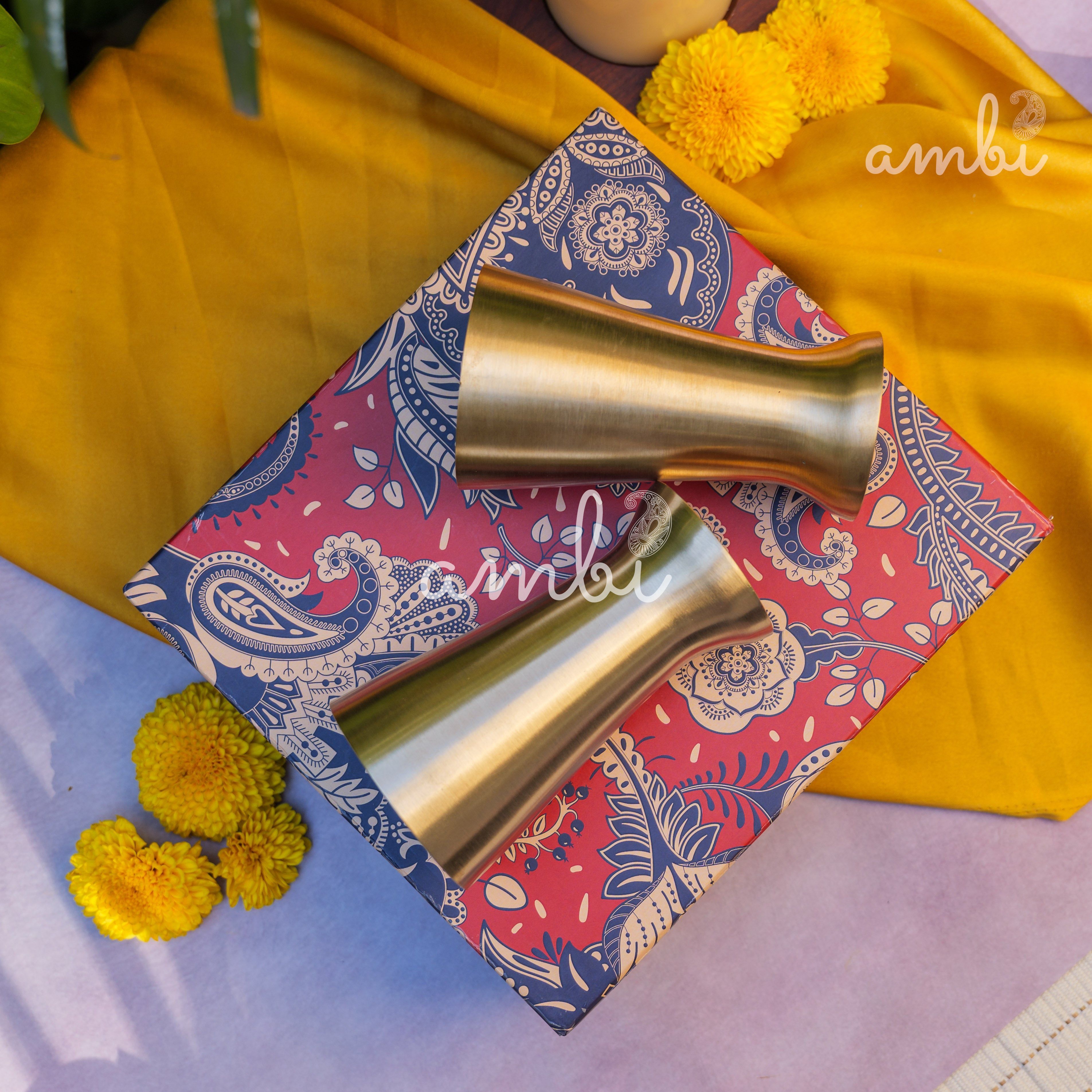 Ambi Gift Set of 2 Royal Lead Free 100% Pure Kansa Glass 200 ml Each