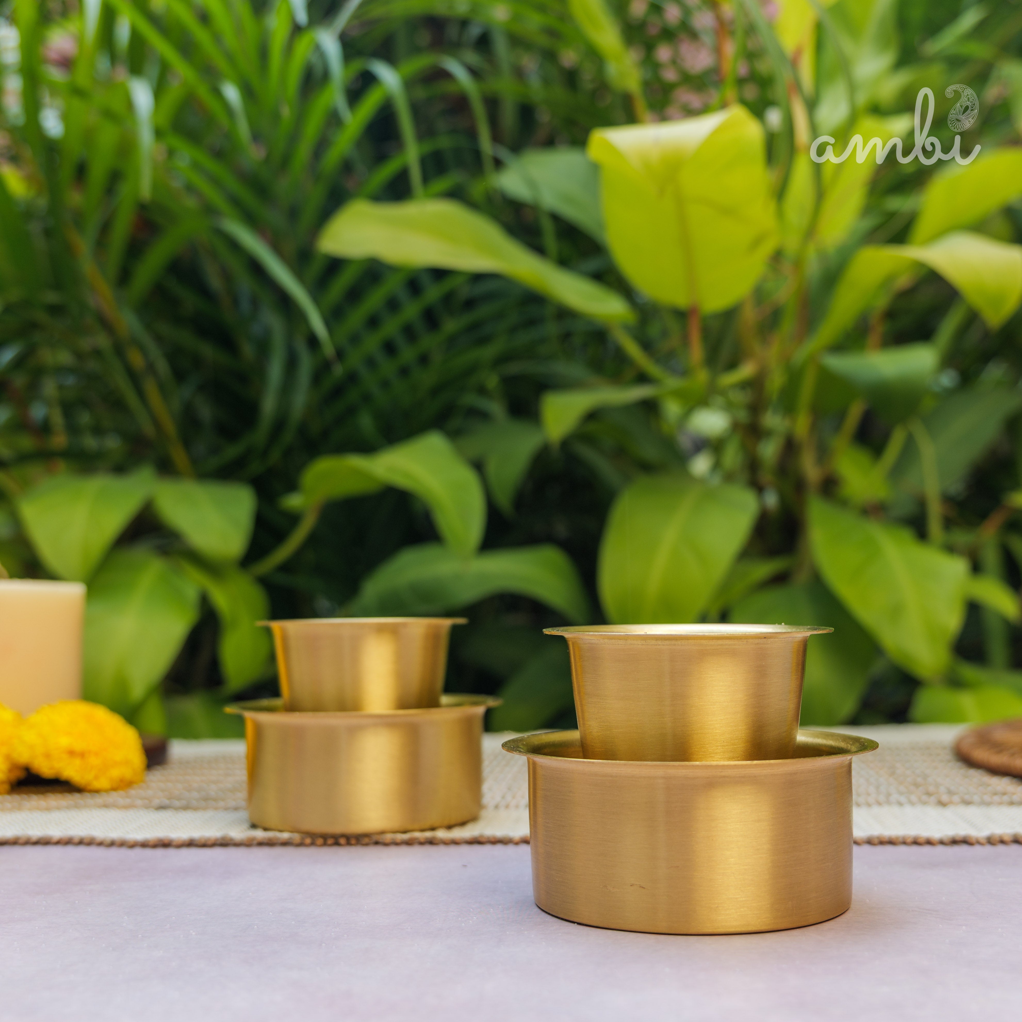 Pure Brass Filter Coffee Dabara Cup Set of 2 — Heavy Make | South Indian Tradition