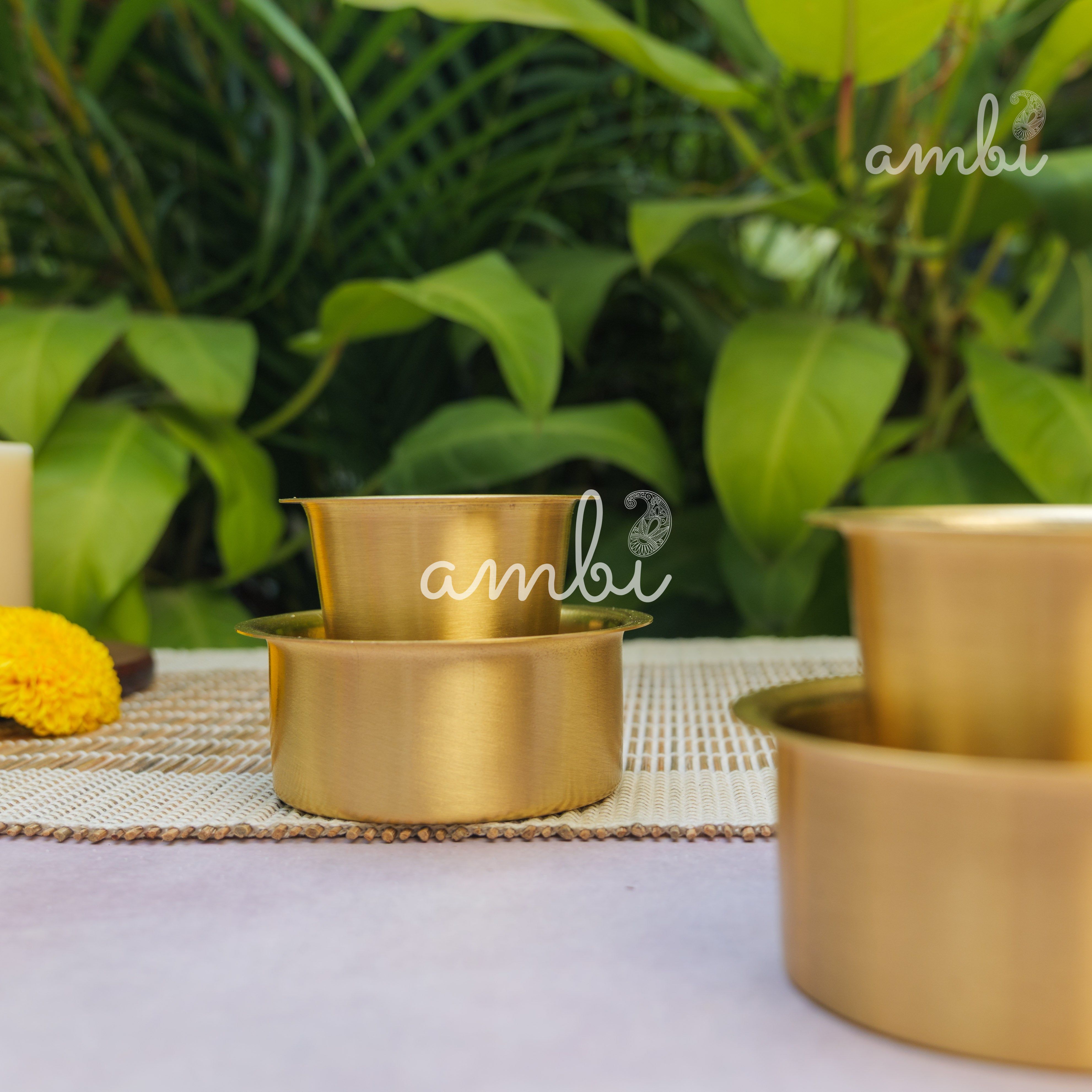 Pure Brass Filter Coffee Dabara Cup Set of 2 — Heavy Make | South Indian Tradition