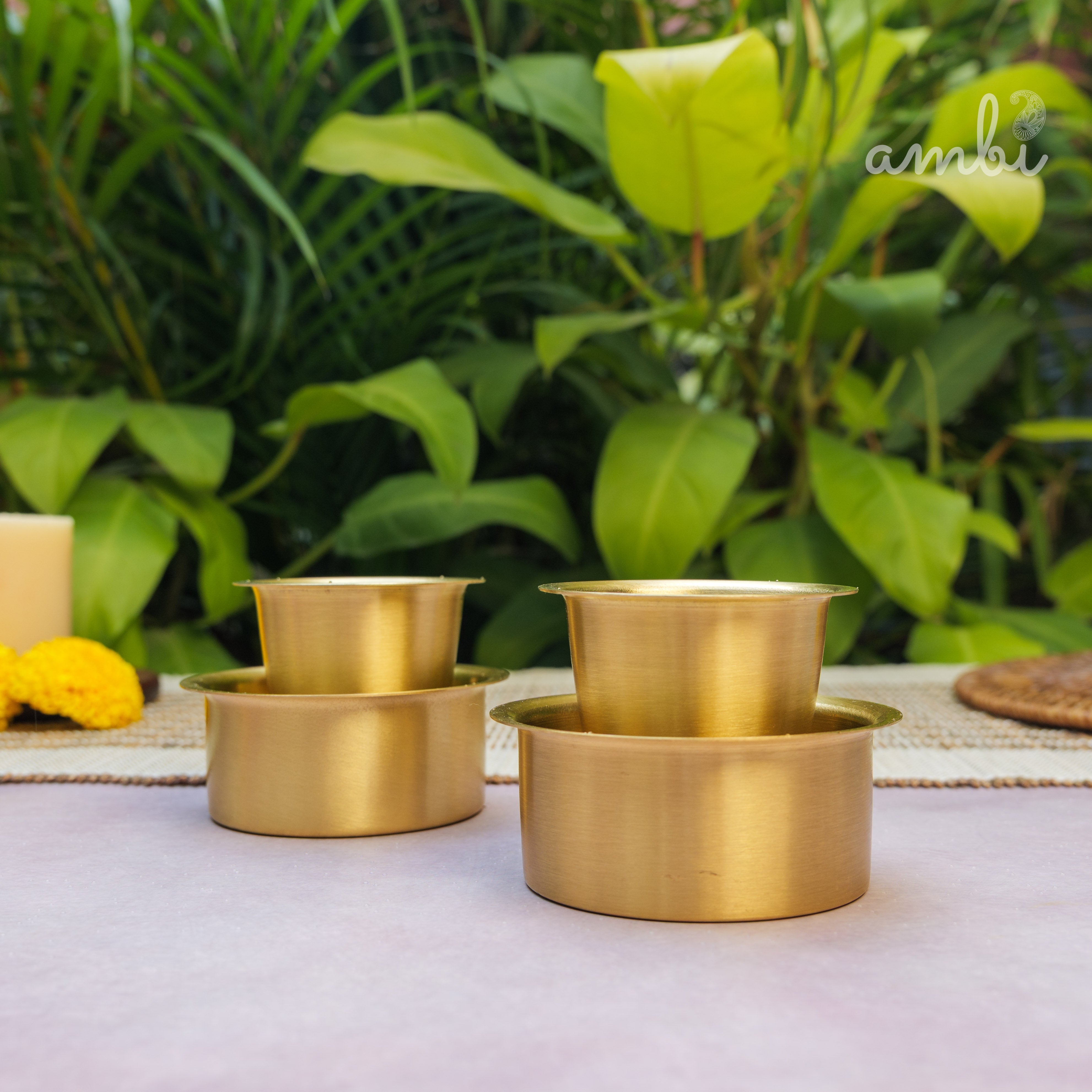 Pure Brass Filter Coffee Dabara Cup Set of 2 — Heavy Make | South Indian Tradition