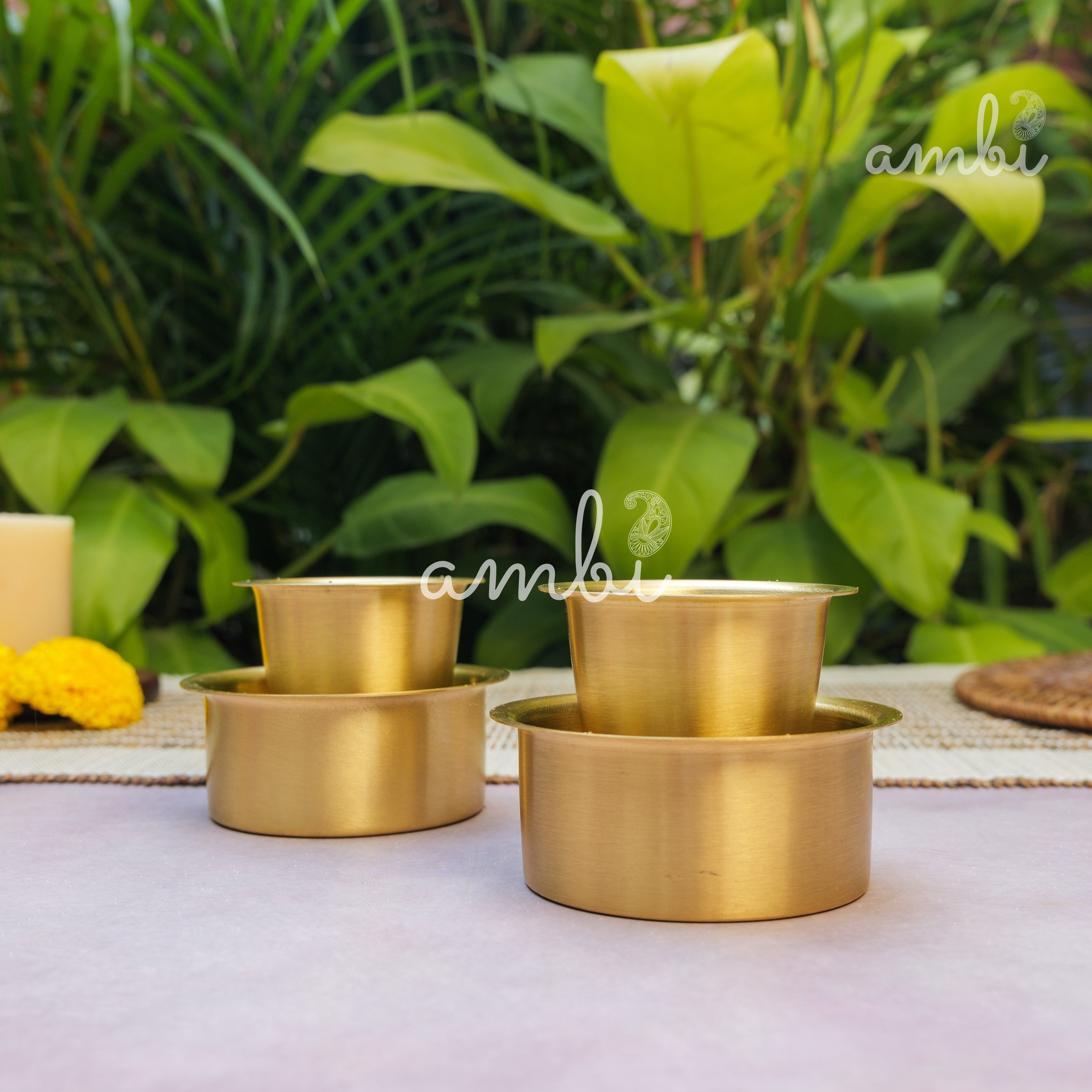 Pure Brass Filter Coffee Dabara Cup Set of 2 — Heavy Make | South Indian Tradition