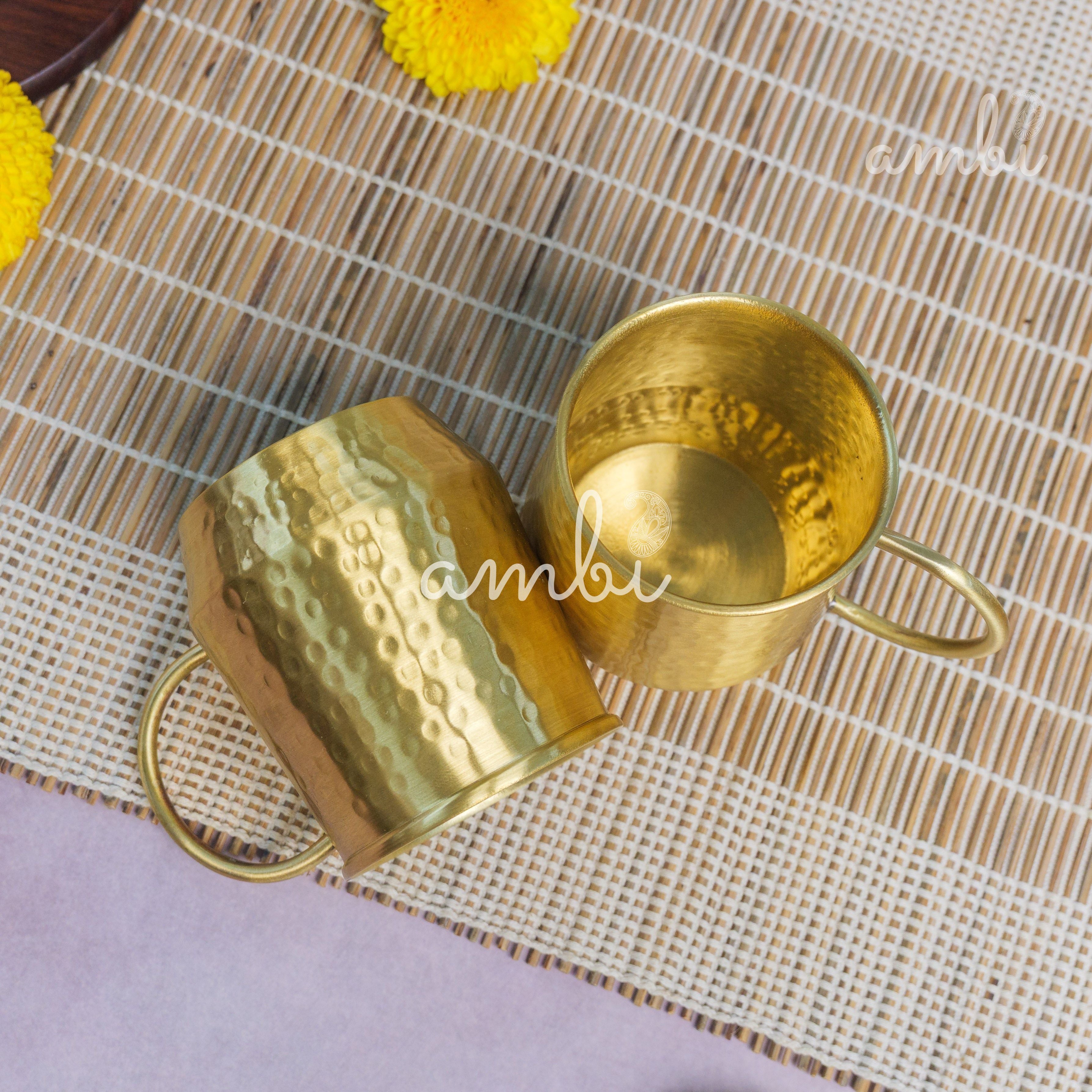 Luxury Hammered Pure Brass Cups – Set of 2