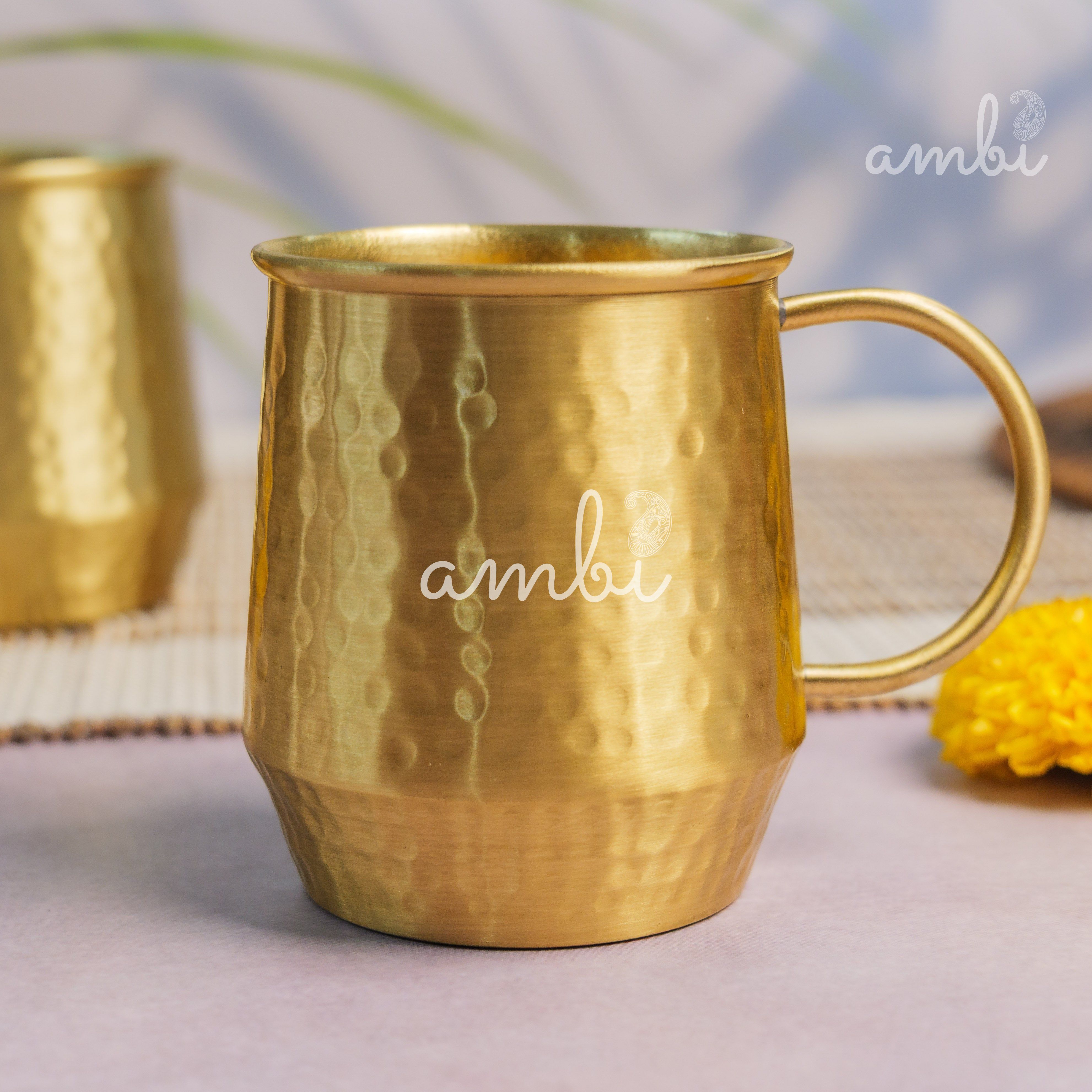 Luxury Hammered Pure Brass Cups – Set of 2