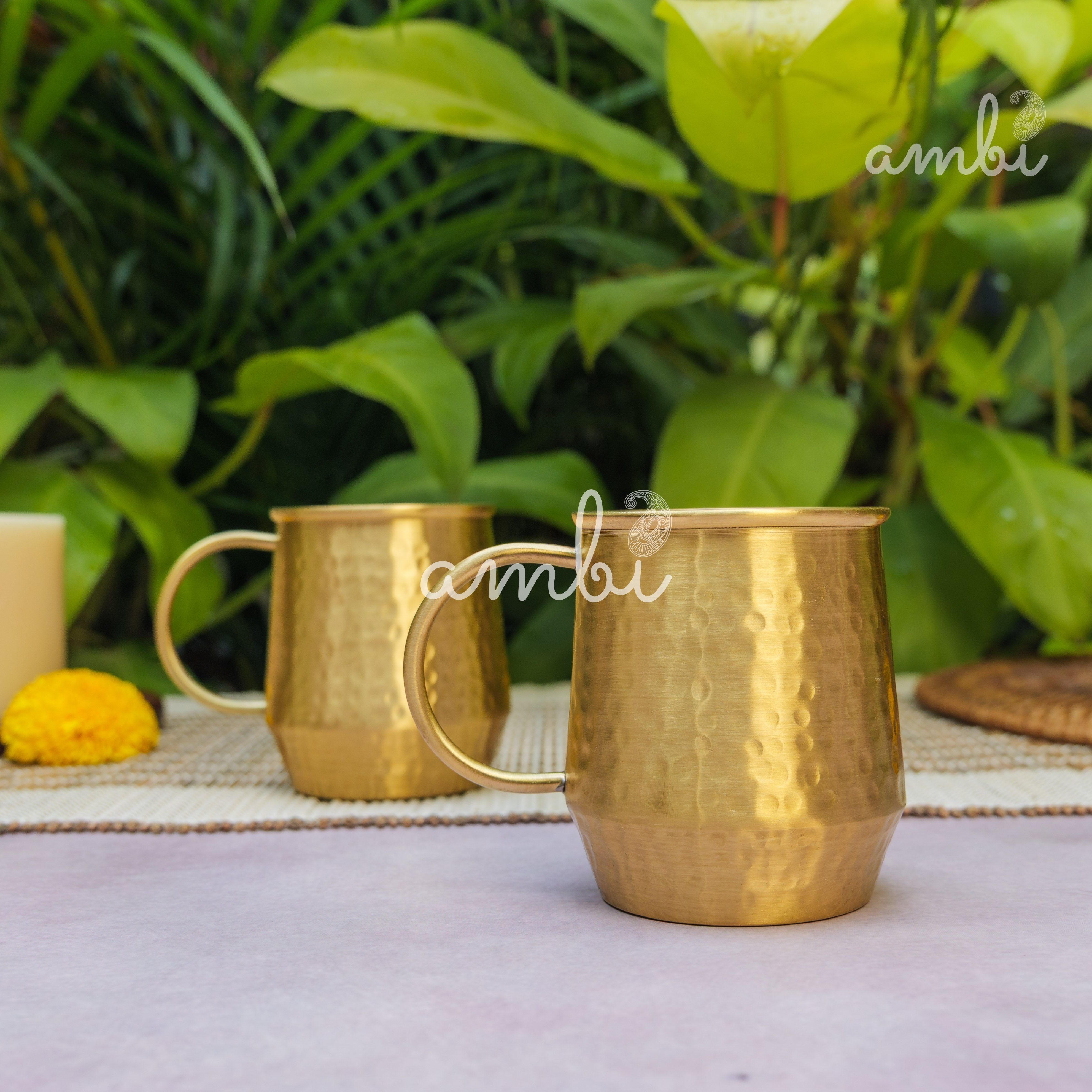 Luxury Hammered Pure Brass Cups – Set of 2