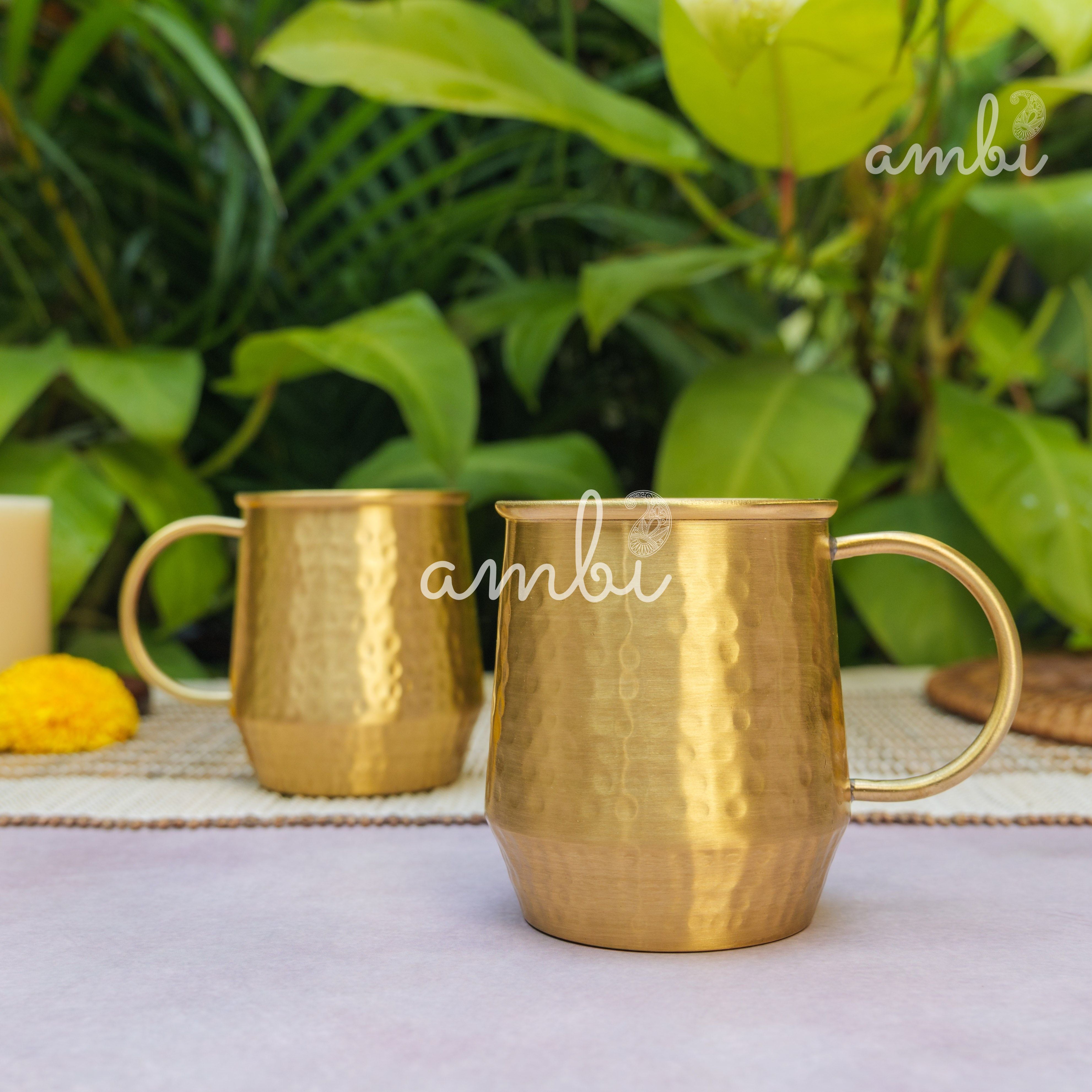 Luxury Hammered Pure Brass Cups – Set of 2