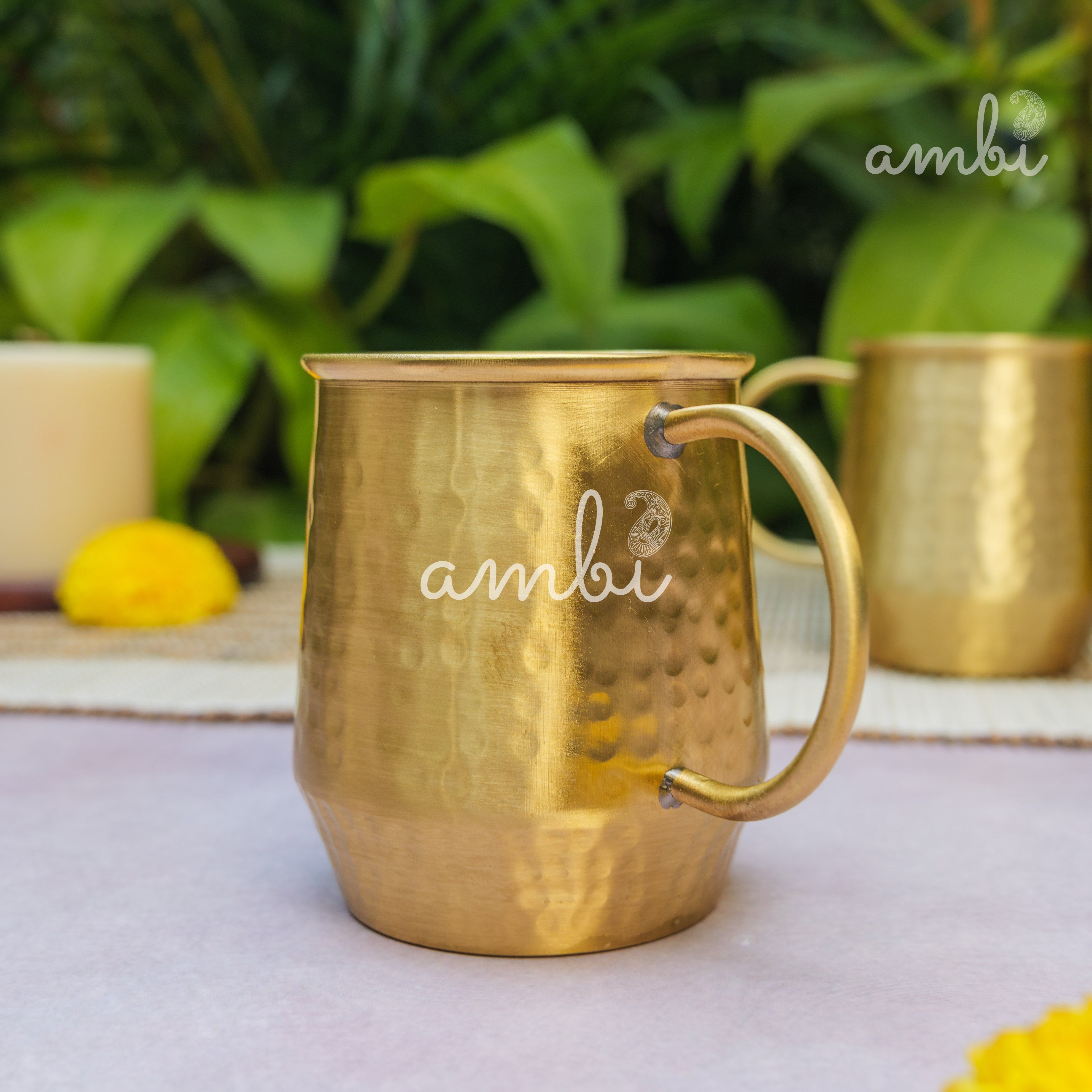 Luxury Hammered Pure Brass Cups – Set of 2