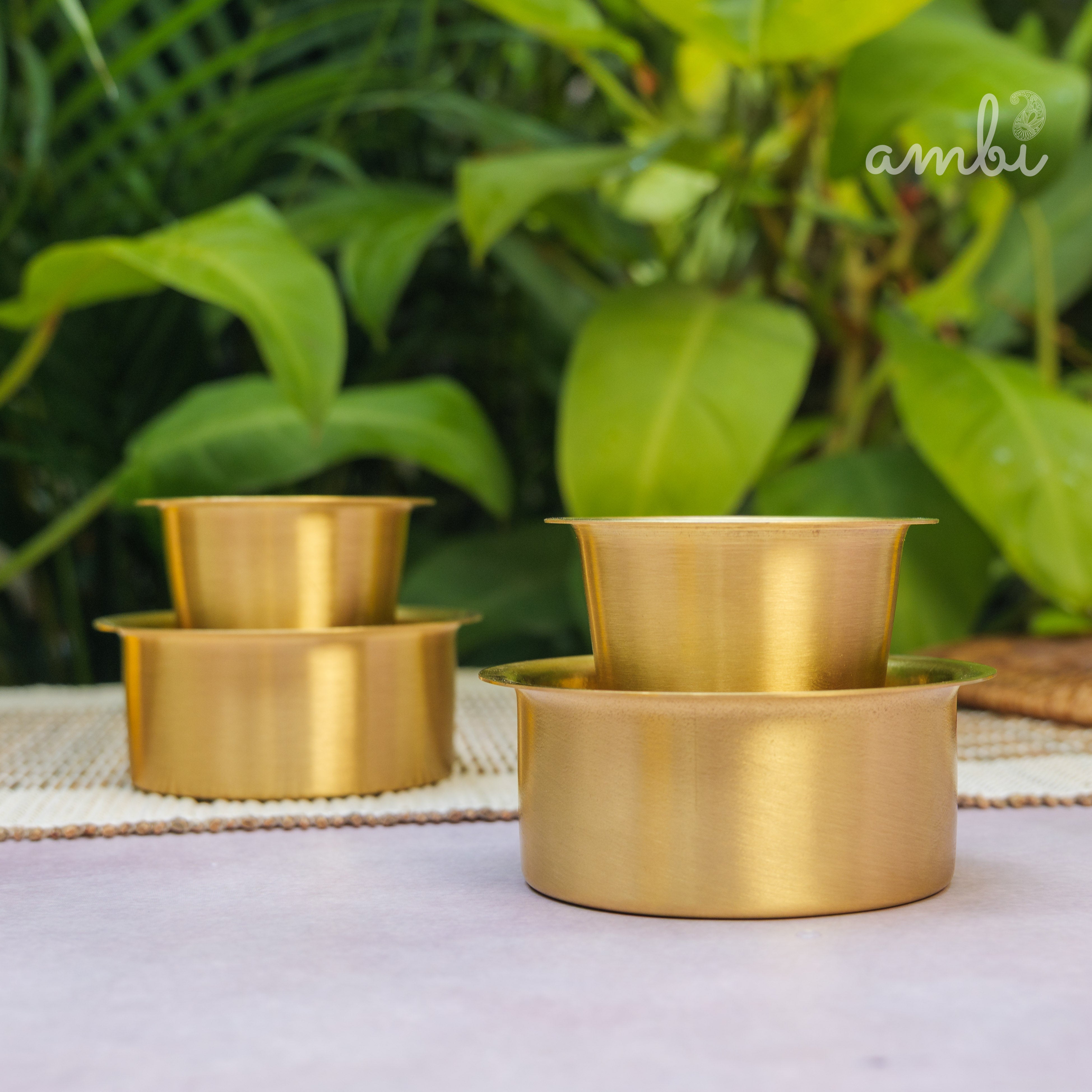 Pure Brass Filter Coffee Dabara Cup Set of 2 — Heavy Make | South Indian Tradition