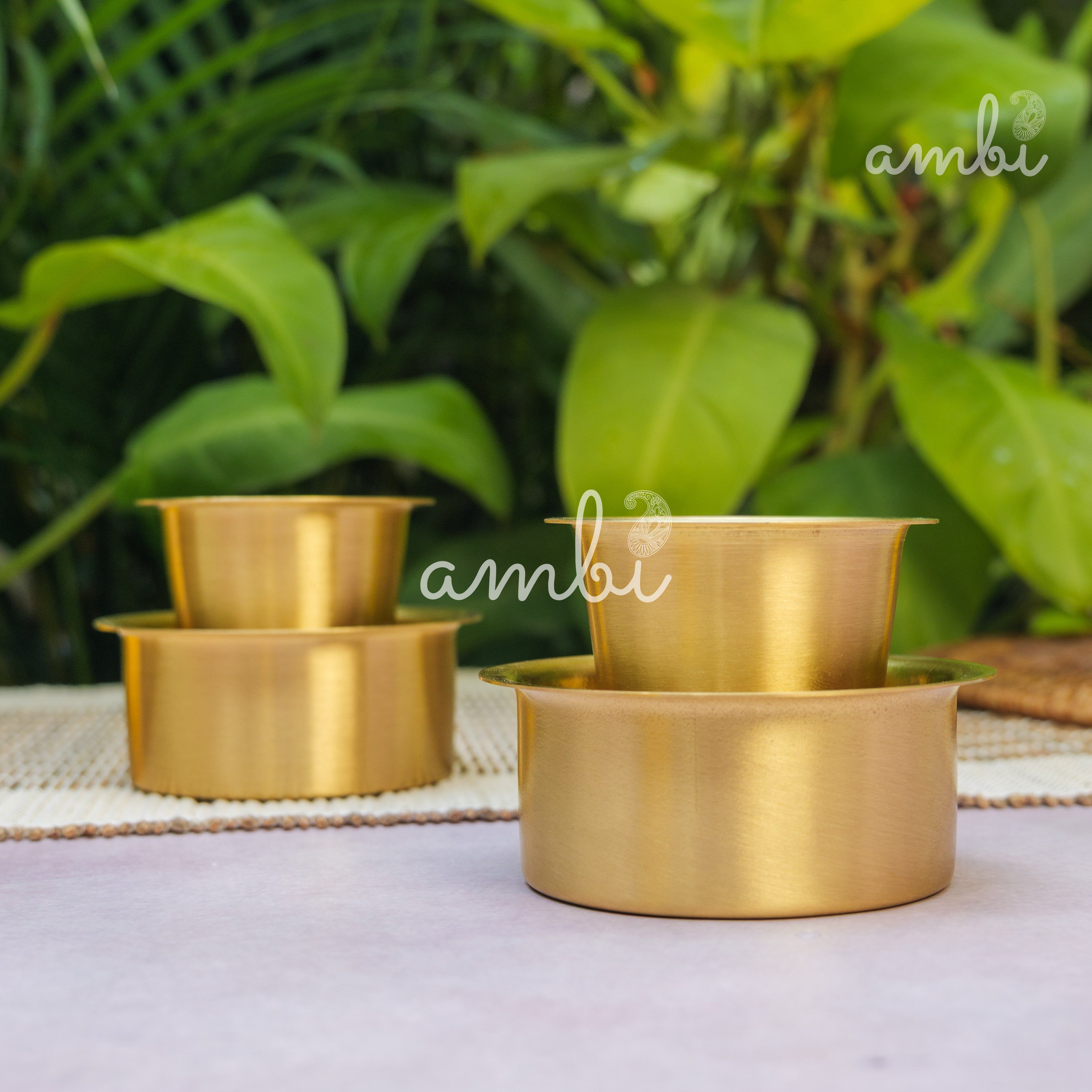 Traditional Brass Filter Coffee Dabara Cup Set of 2 - Heavy Make