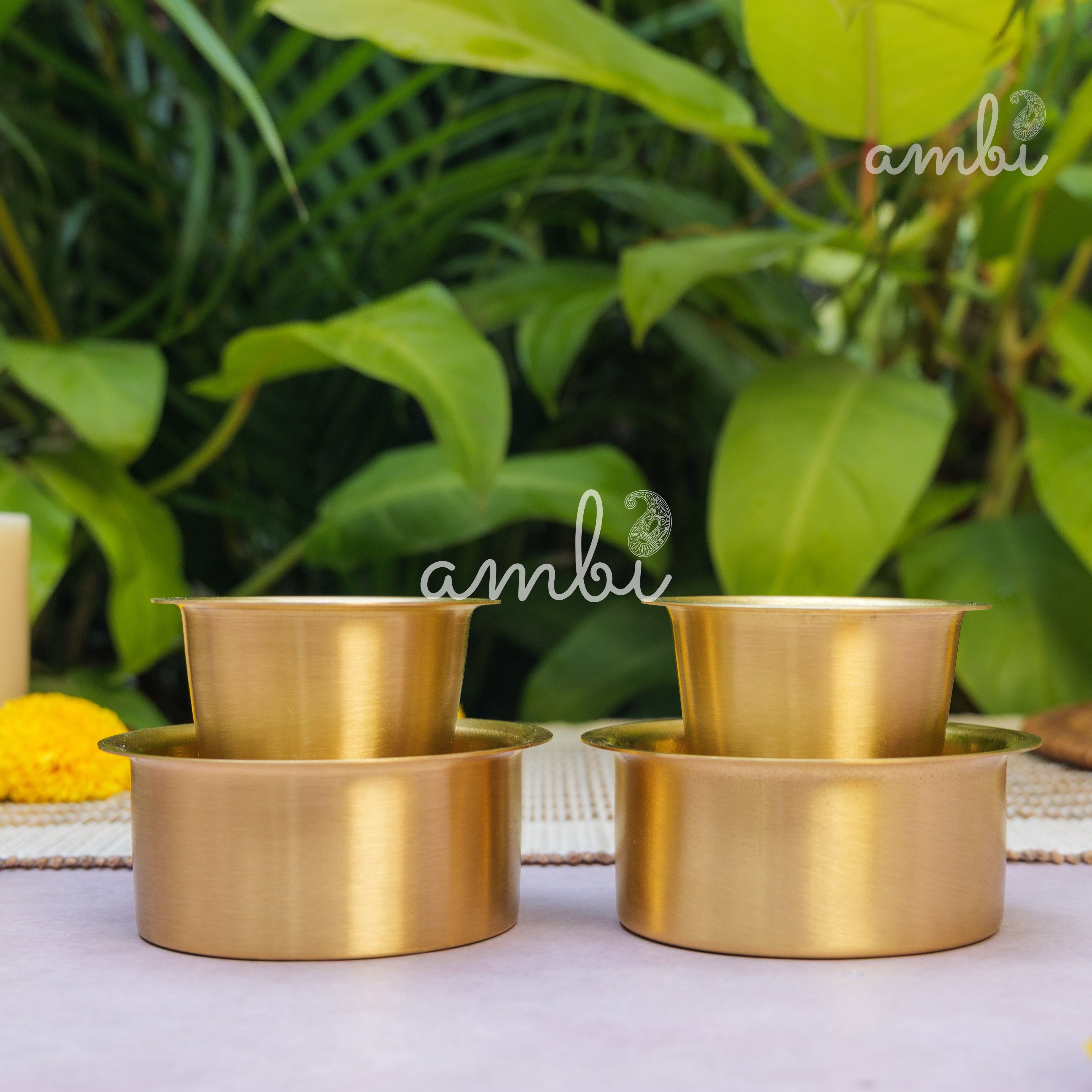 Pure Brass Filter Coffee Dabara Cup Set of 2 — Heavy Make | South Indian Tradition