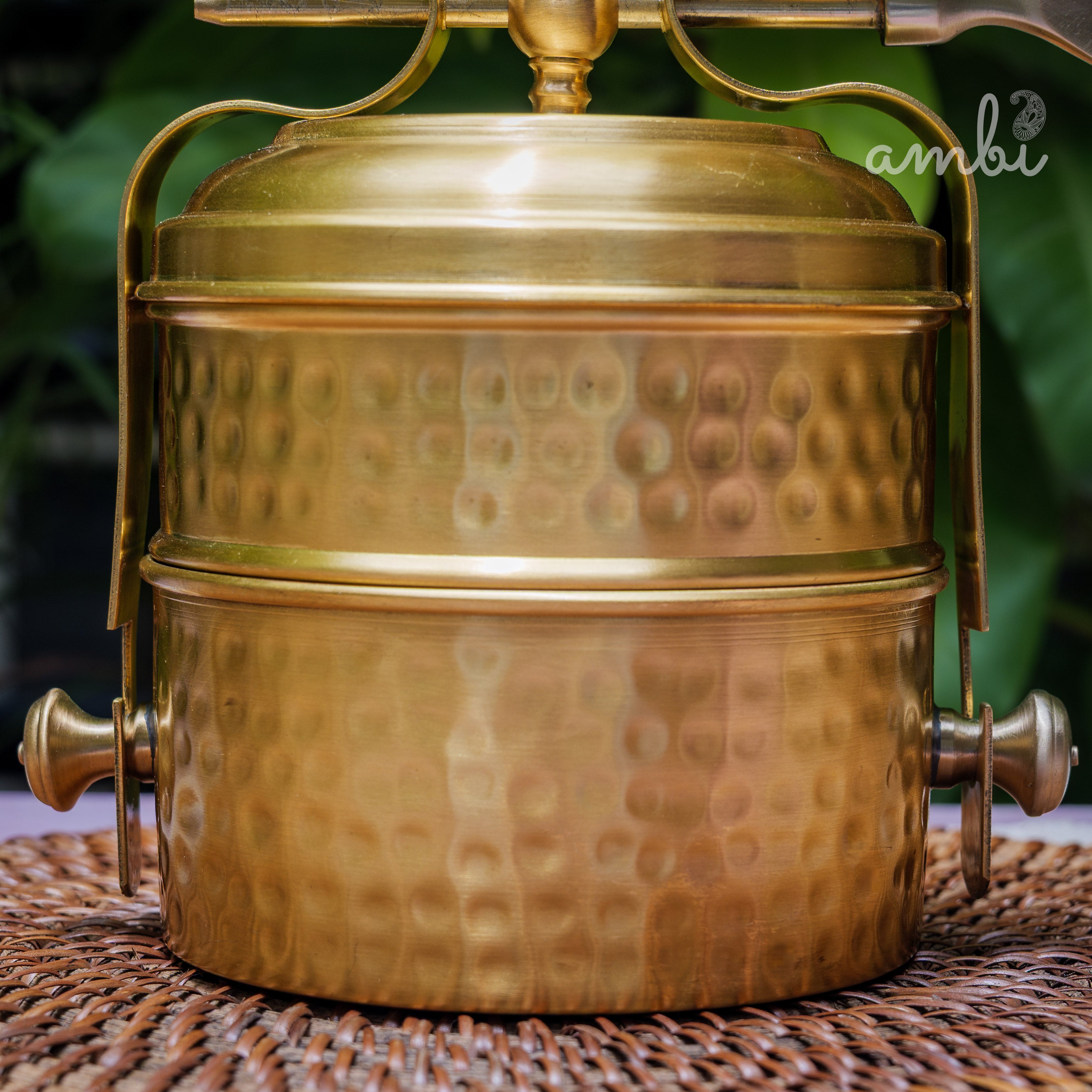 AMBI Pure Brass Hammered Two Tier Tiffin Box With Spoon