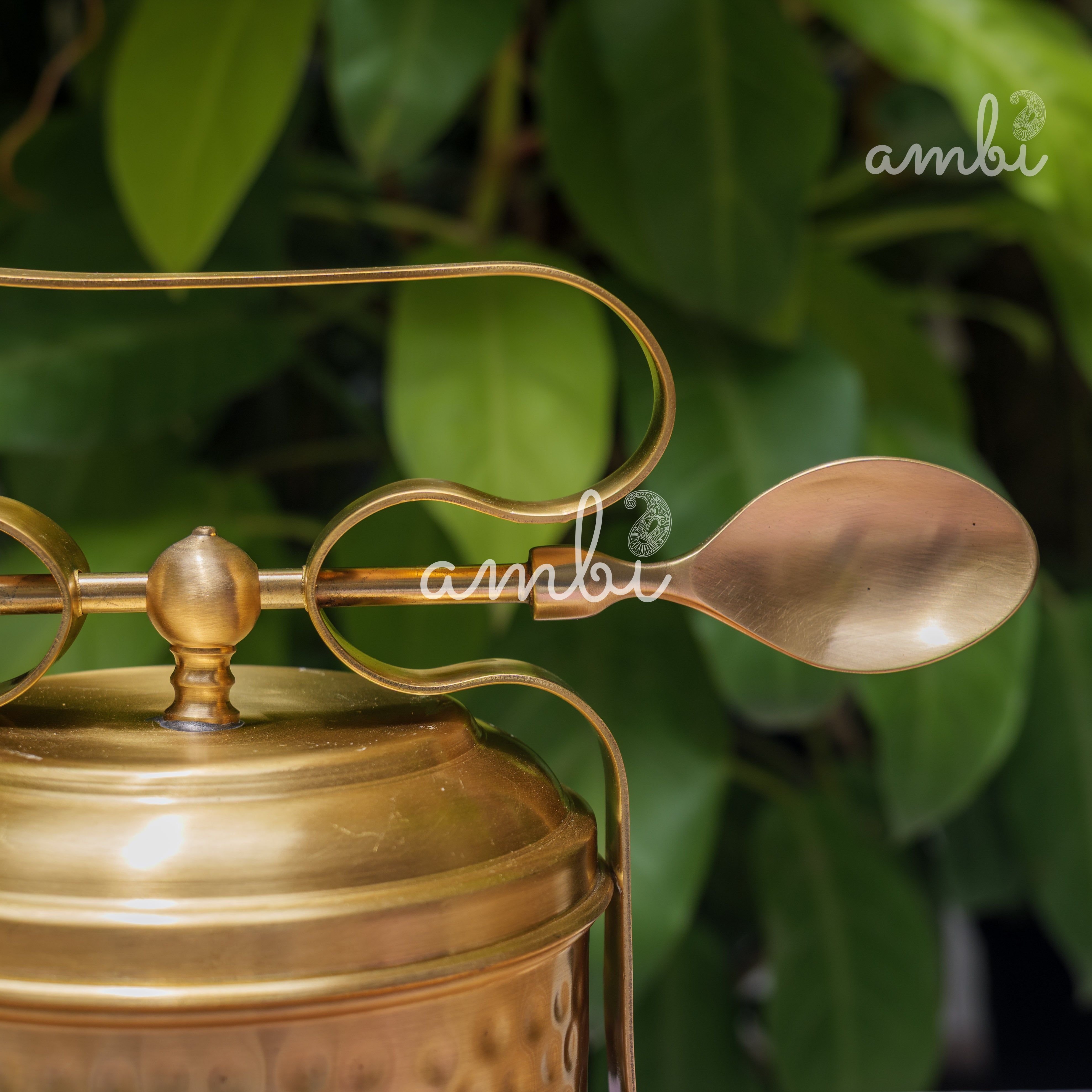 AMBI Pure Brass Hammered Two Tier Tiffin Box With Spoon