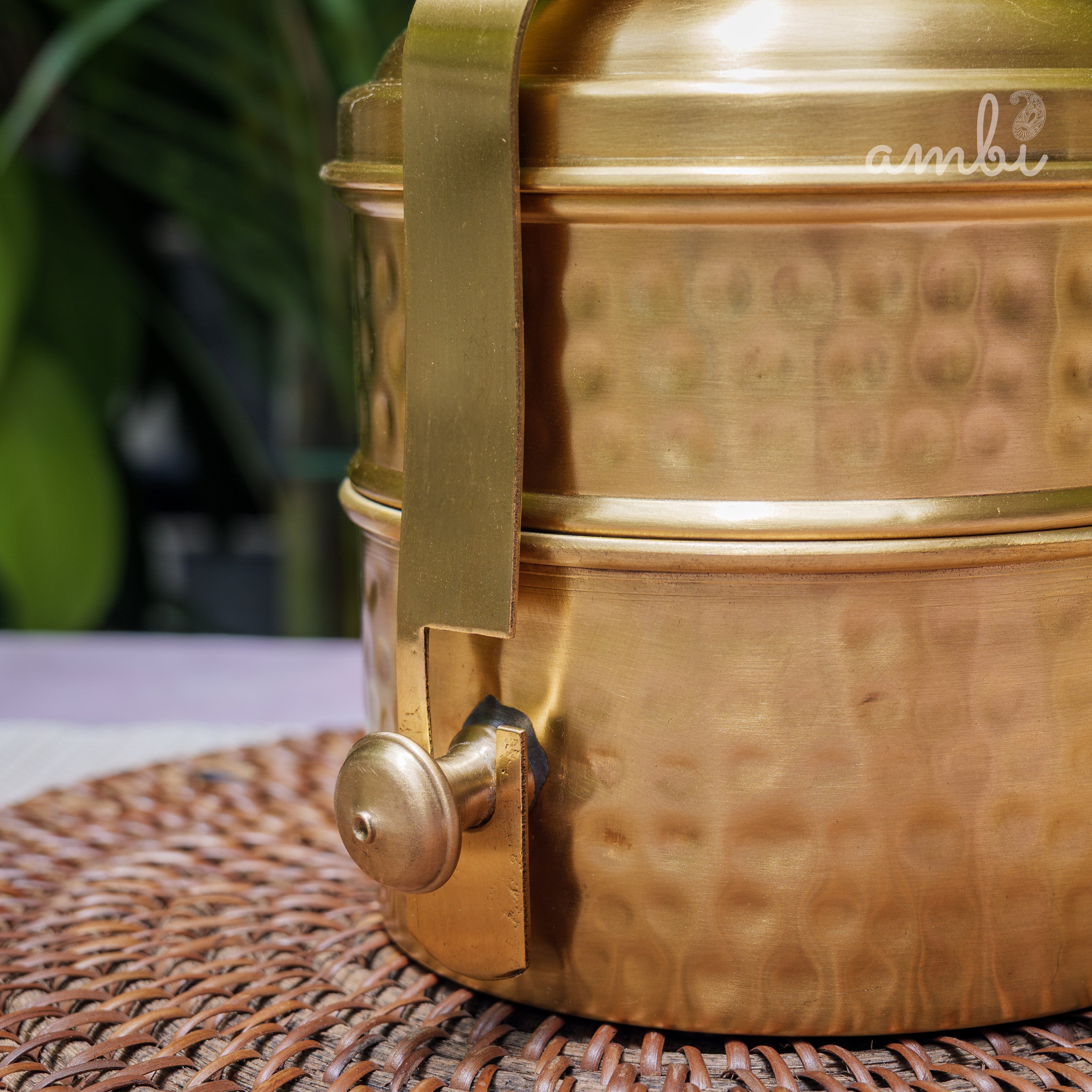 AMBI Pure Brass Hammered Two Tier Tiffin Box With Spoon