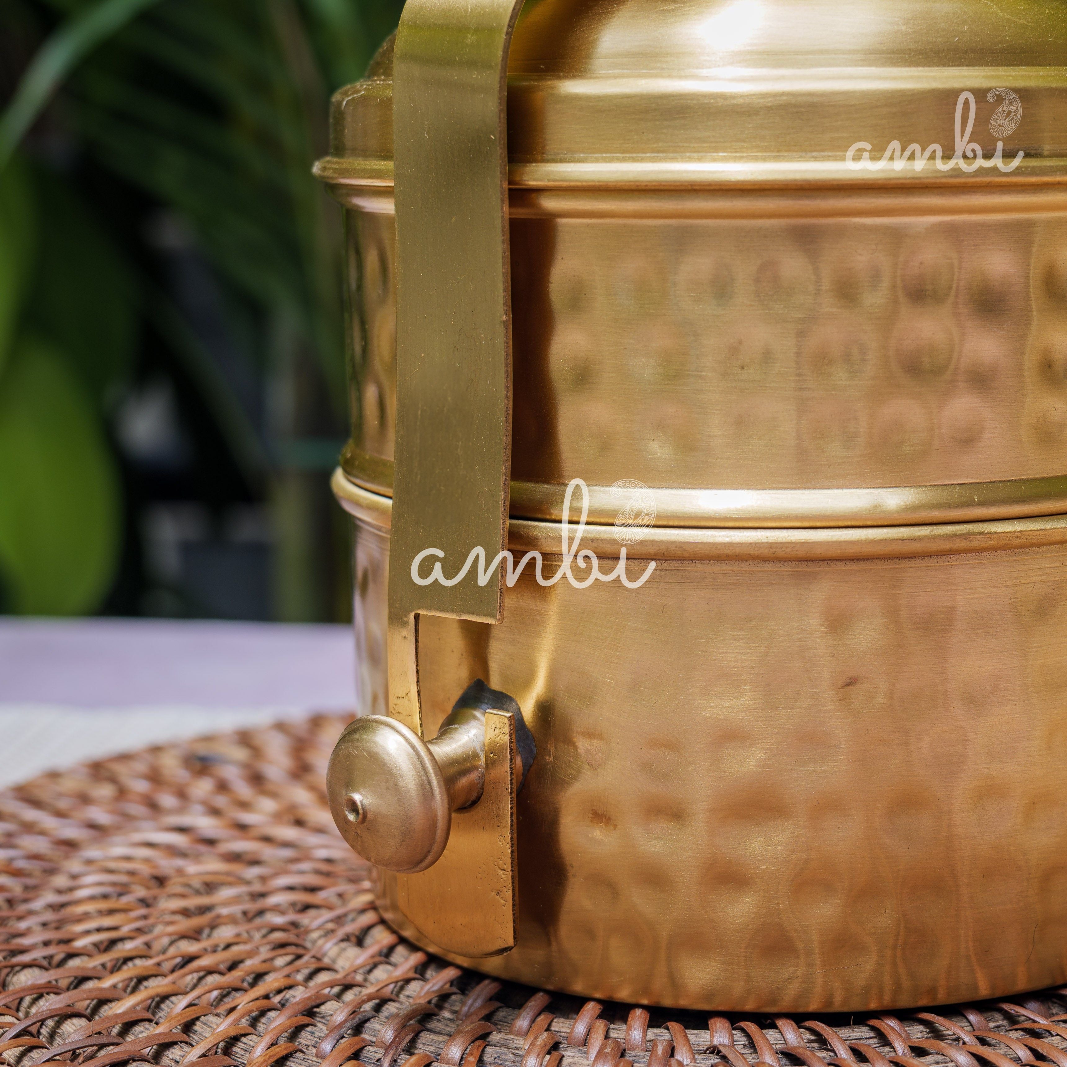 AMBI Pure Brass Hammered Two Tier Tiffin Box With Spoon