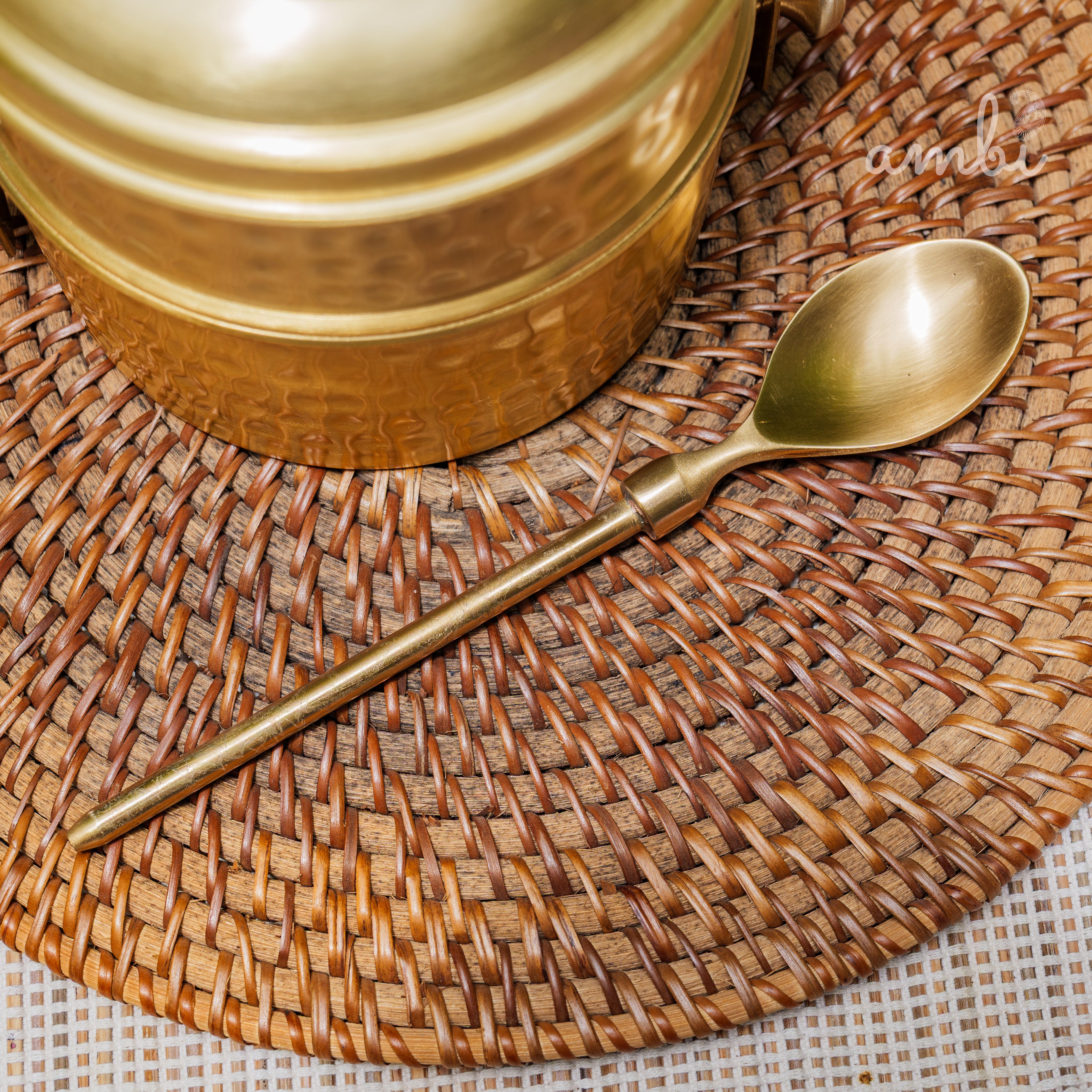 AMBI Pure Brass Hammered Two Tier Tiffin Box With Spoon
