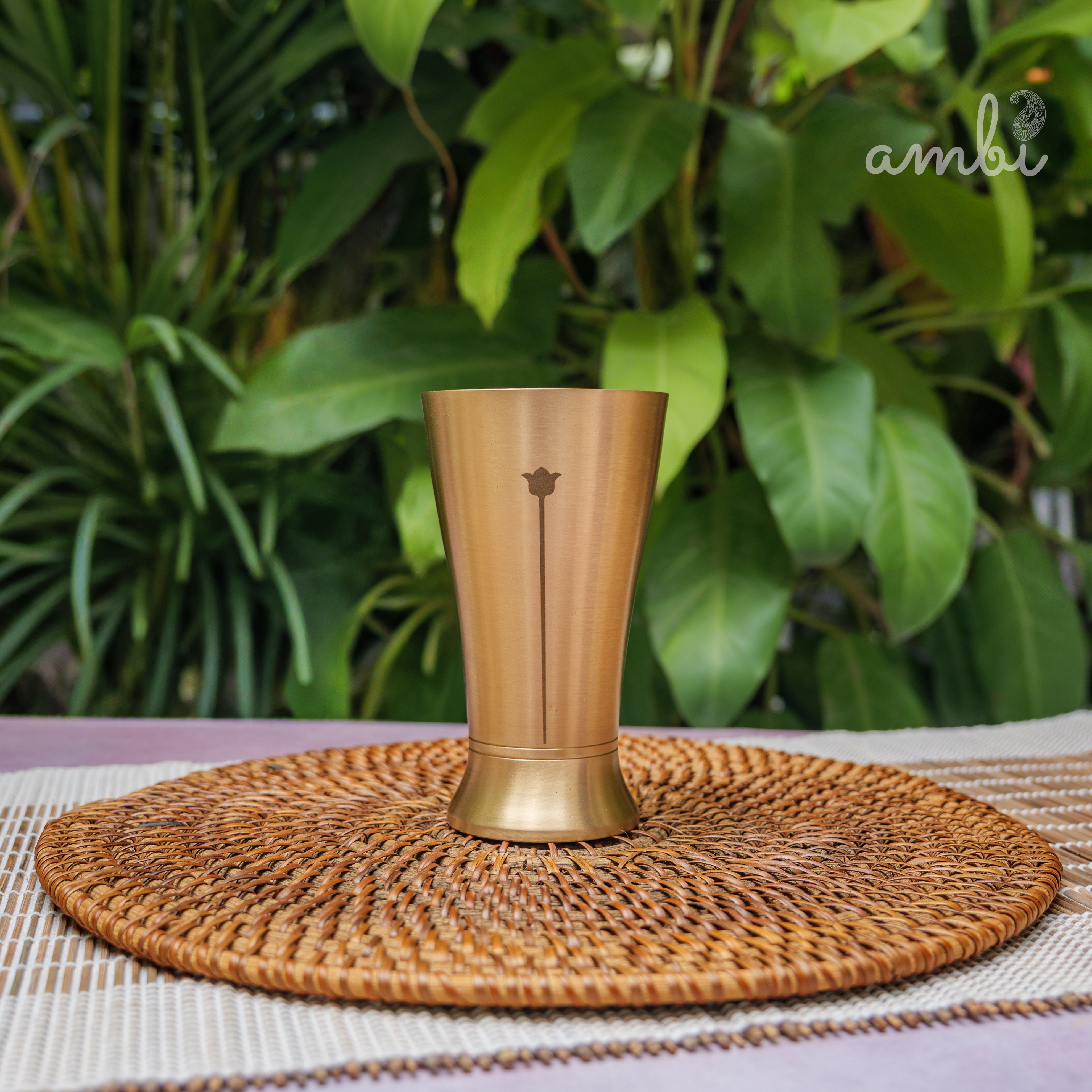 Ambi Royal Kansa Etched Tulip Glass 275 ML – 100% Lead-Free Bronze Drinking Glass
